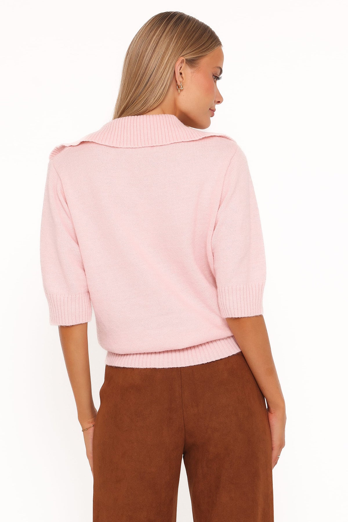 Bels Short Sleeve Collar Knit Sweater in Pink – view 4 of 6