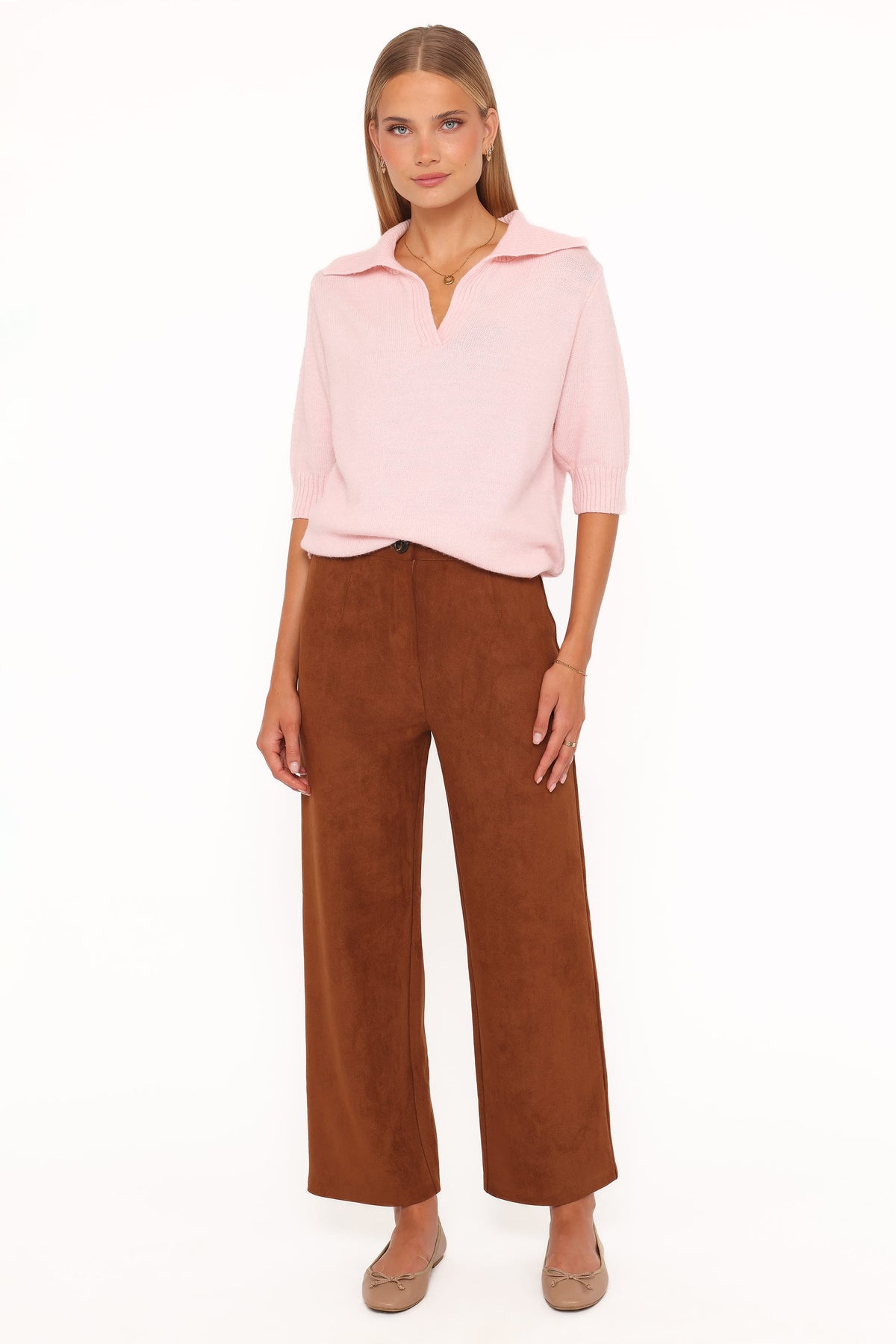 Bels Short Sleeve Collar Knit Sweater in Pink – view 5 of 6