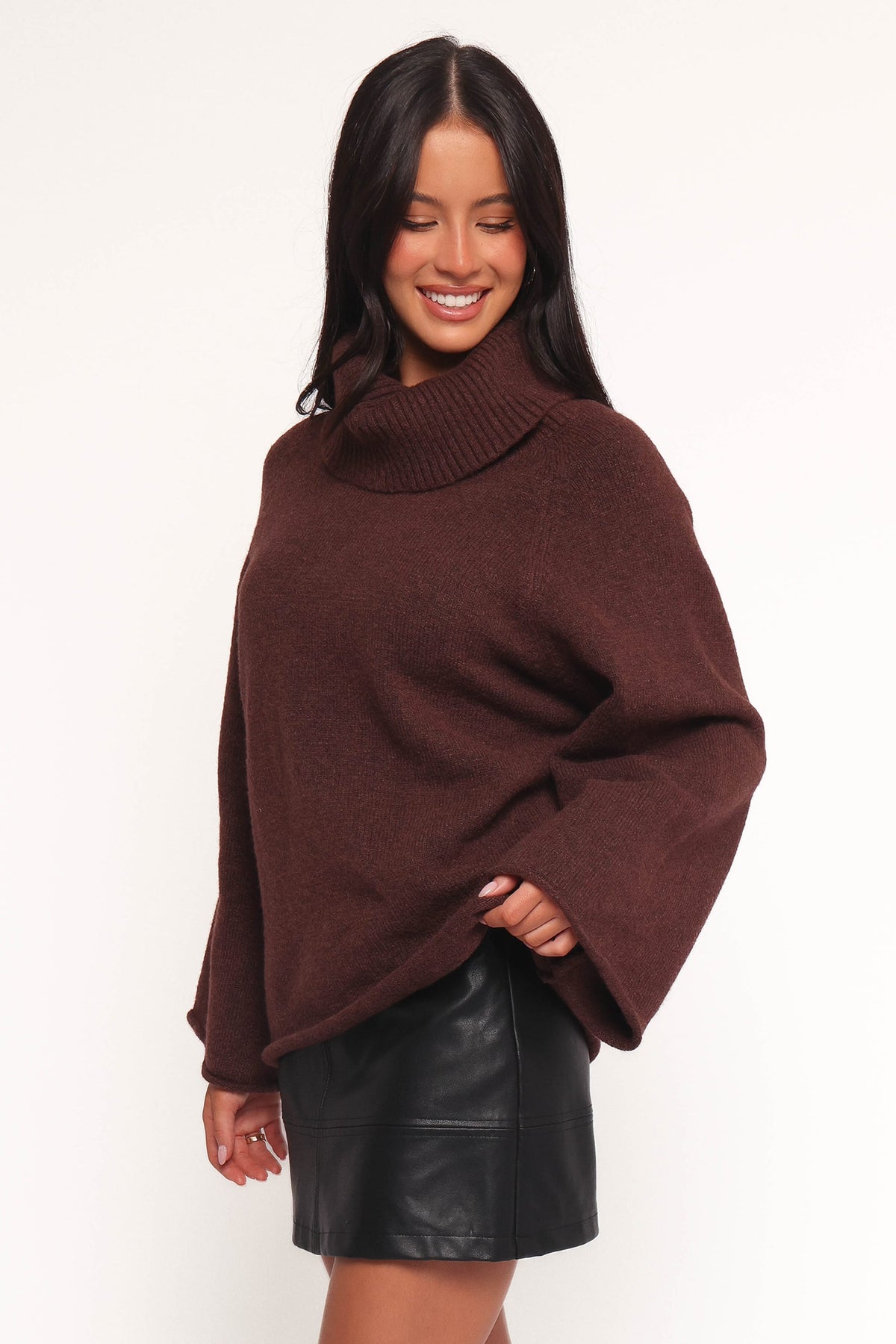 Bindy Cowlneck Knit Sweater in Brown – view 5 of 10