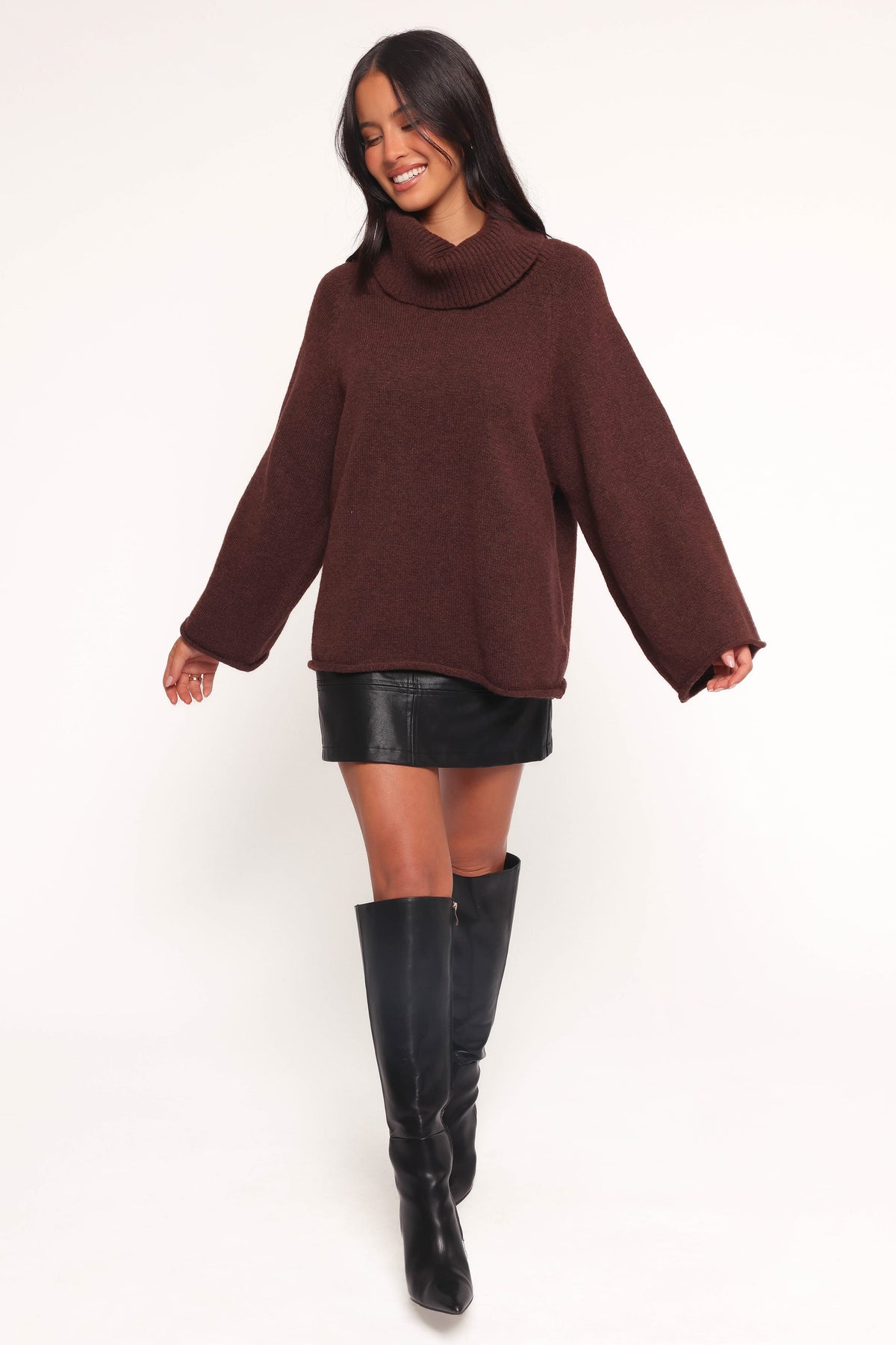 Bindy Cowlneck Knit Sweater in Brown – view 8 of 10