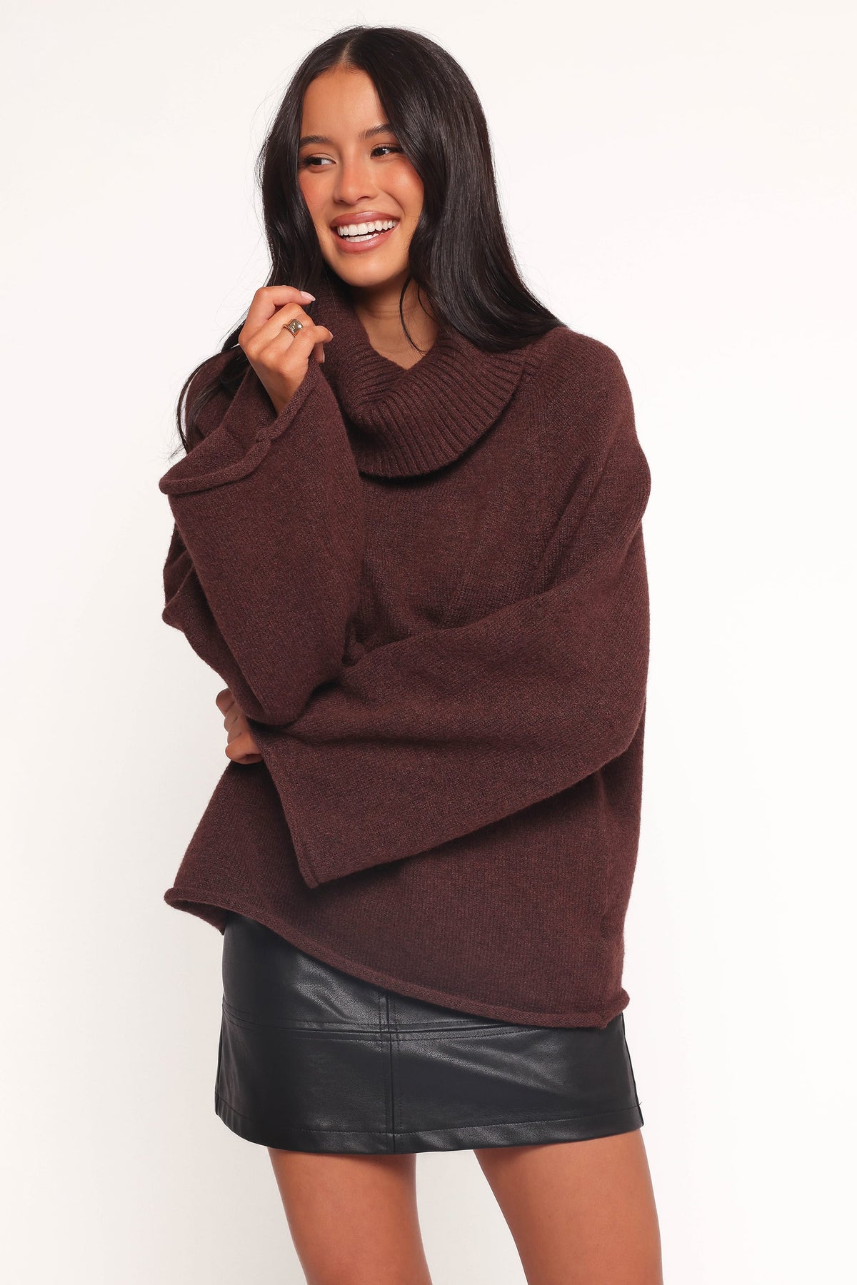 Bindy Cowlneck Knit Sweater in Brown – view 3 of 10