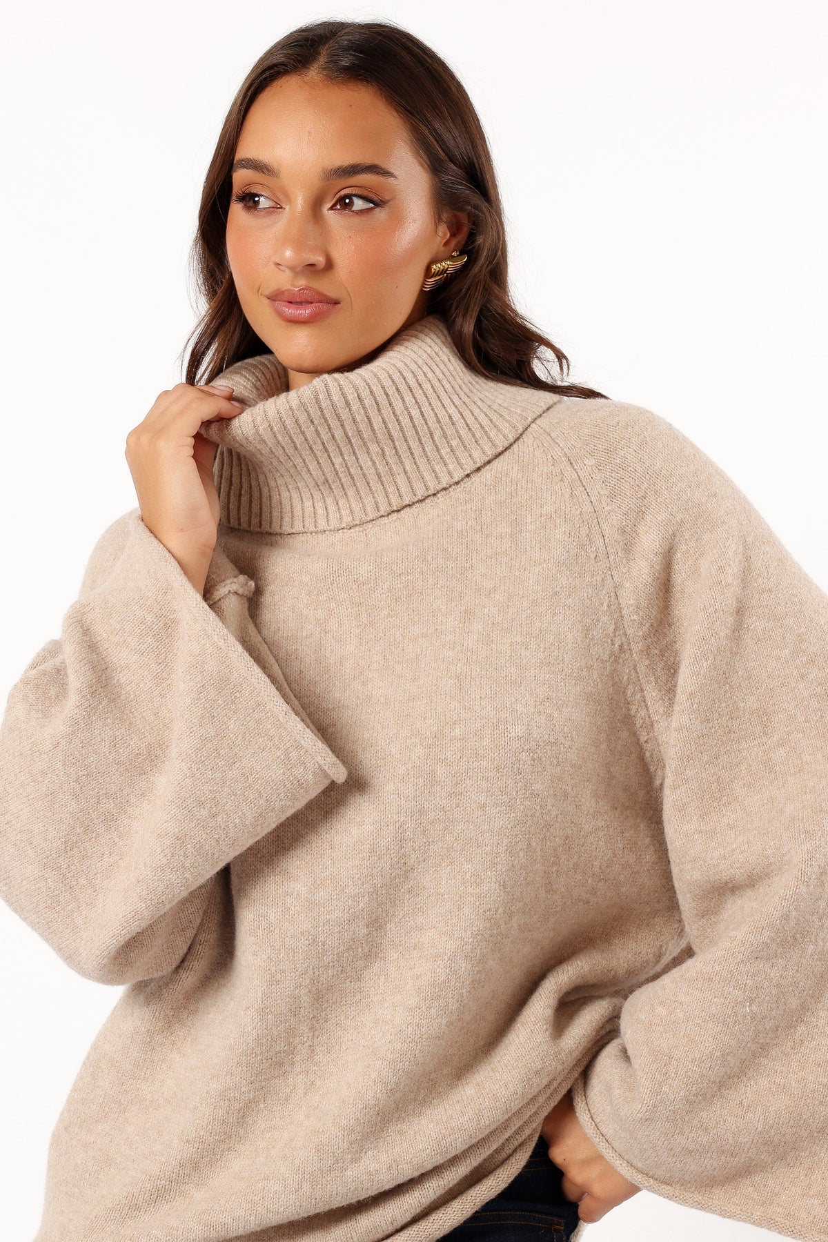 Bindy Cowlneck Knit Sweater in Oatmeal – view 3 of 10