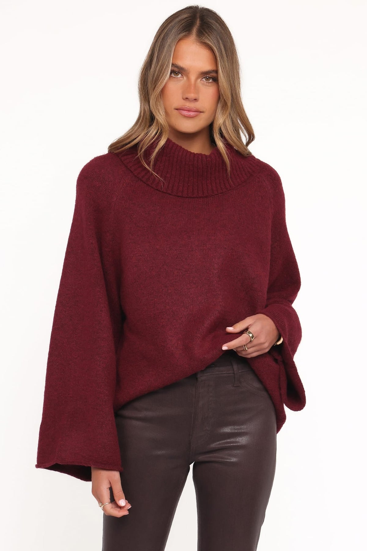 Bindy Cowlneck Knit Sweater in Wine – view 2 of 8
