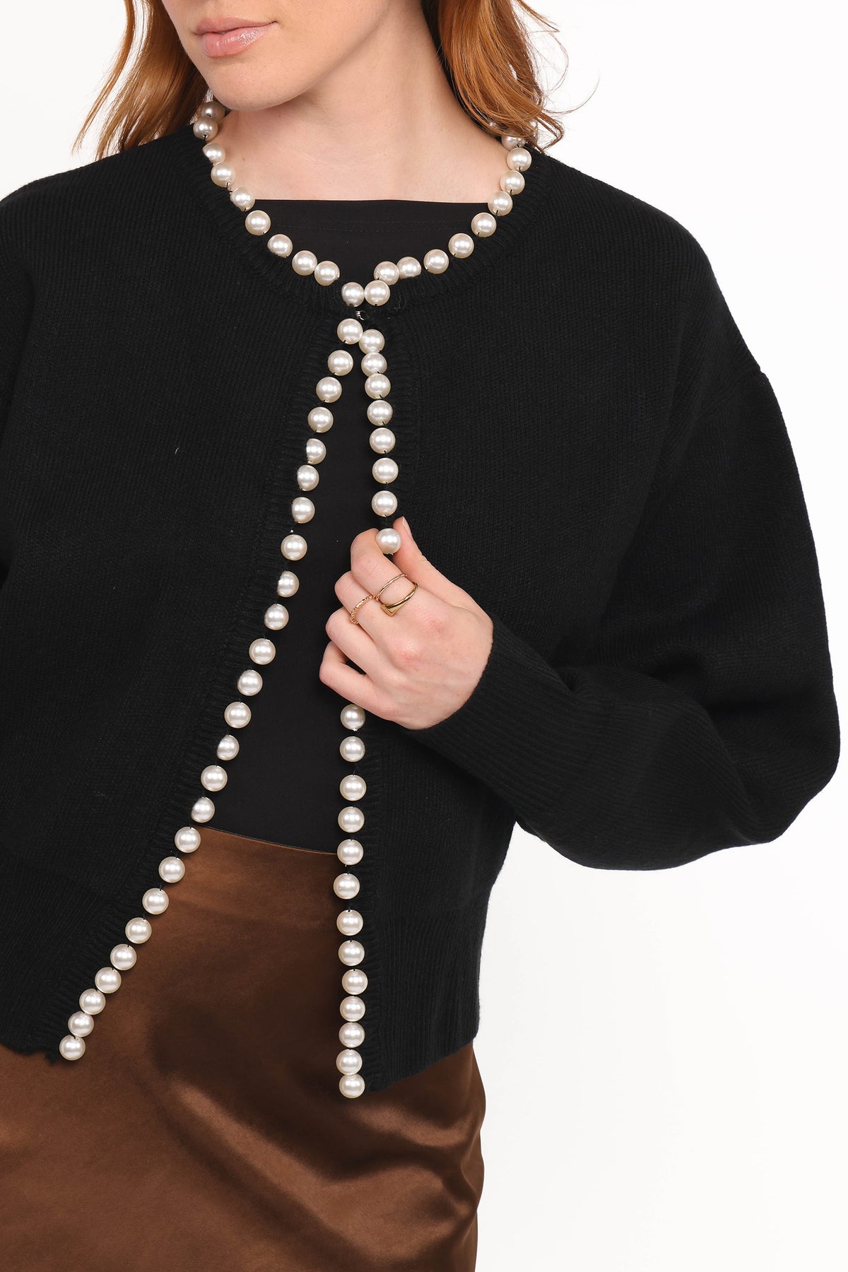 Bloom Pearl Knit Cardigan in Black – view 2 of 7