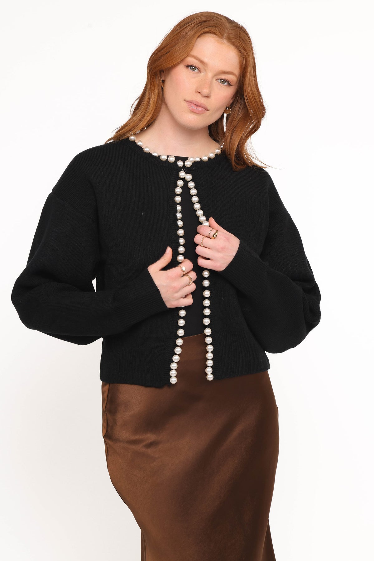 Bloom Pearl Knit Cardigan in Black – view 1 of 7