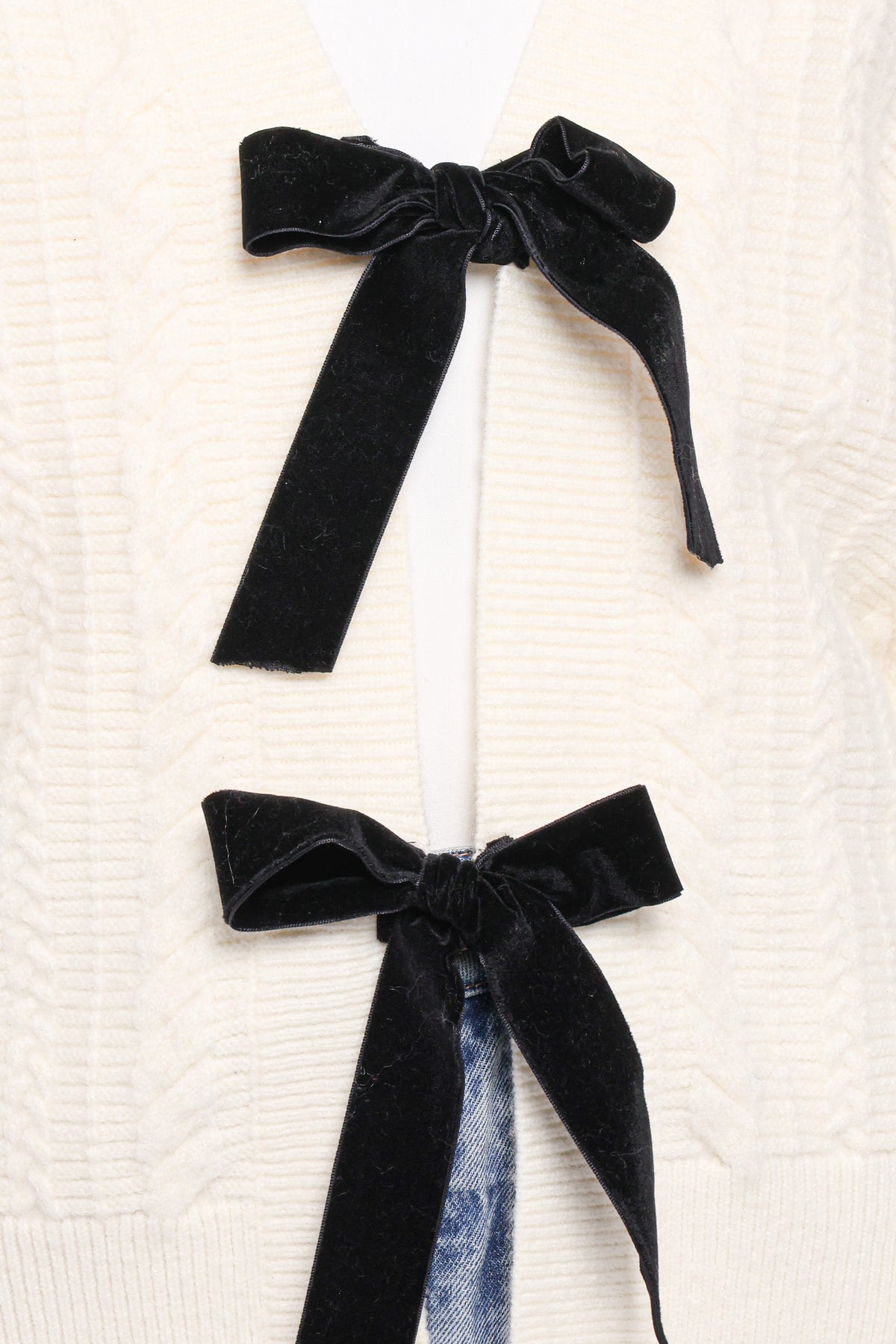 Bree Velvet Bow Cardigan in Cream – view 6 of 6