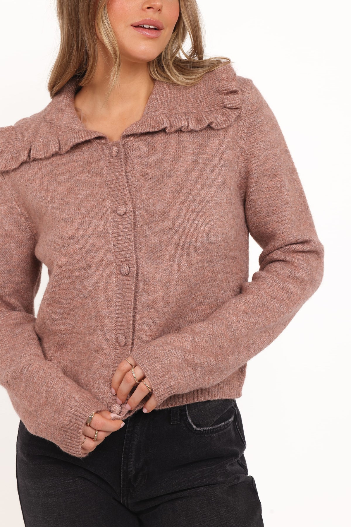 Carmello Frill Collar Cardigan in Mocha – view 3 of 8