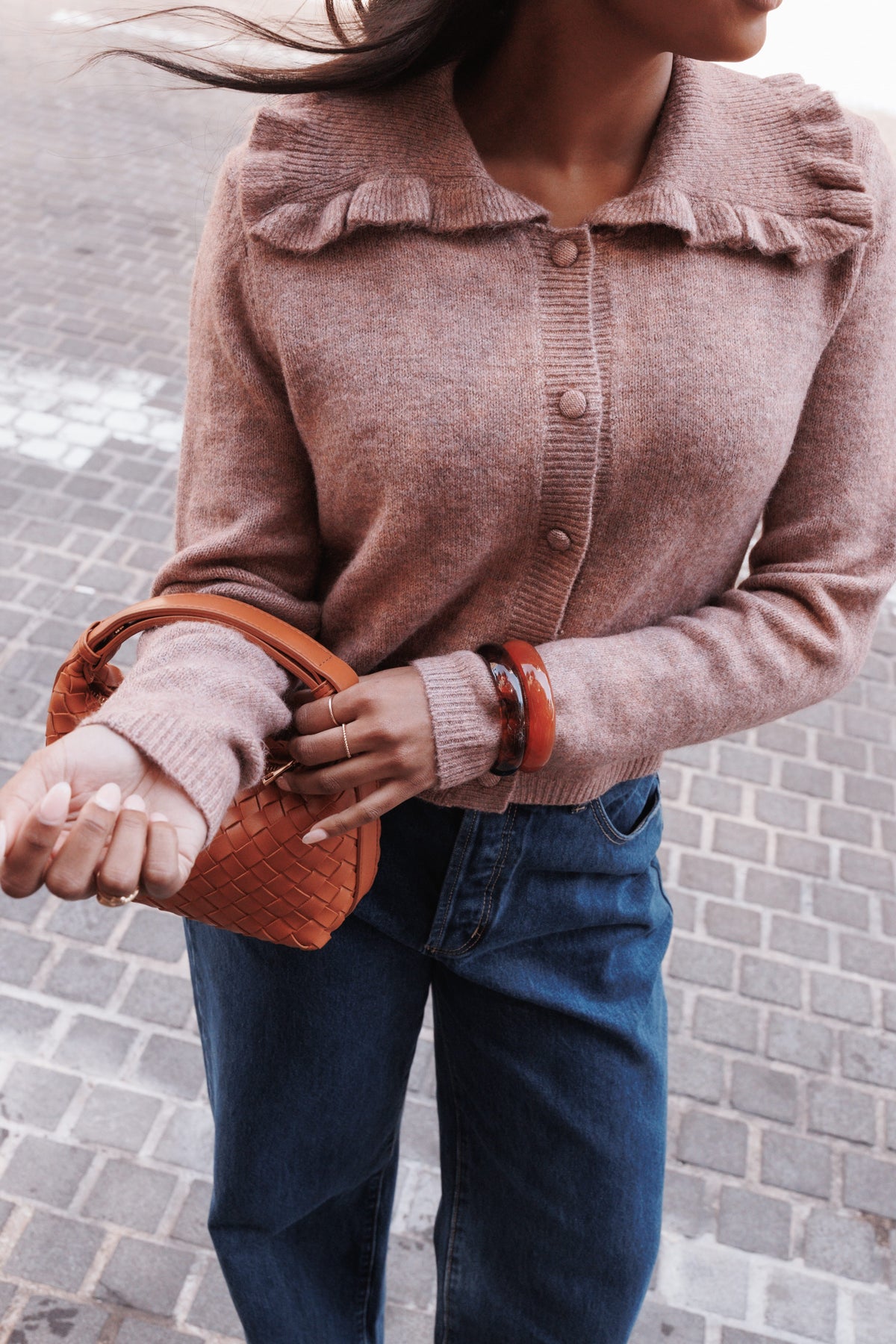 Carmello Frill Collar Cardigan in Mocha – view 1 of 8