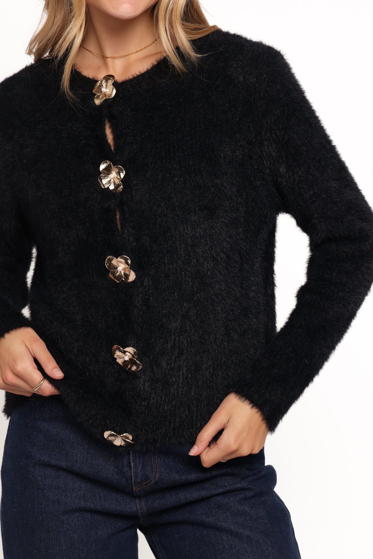 Donna Flower Button Cardigan in Black – view 2 of 6