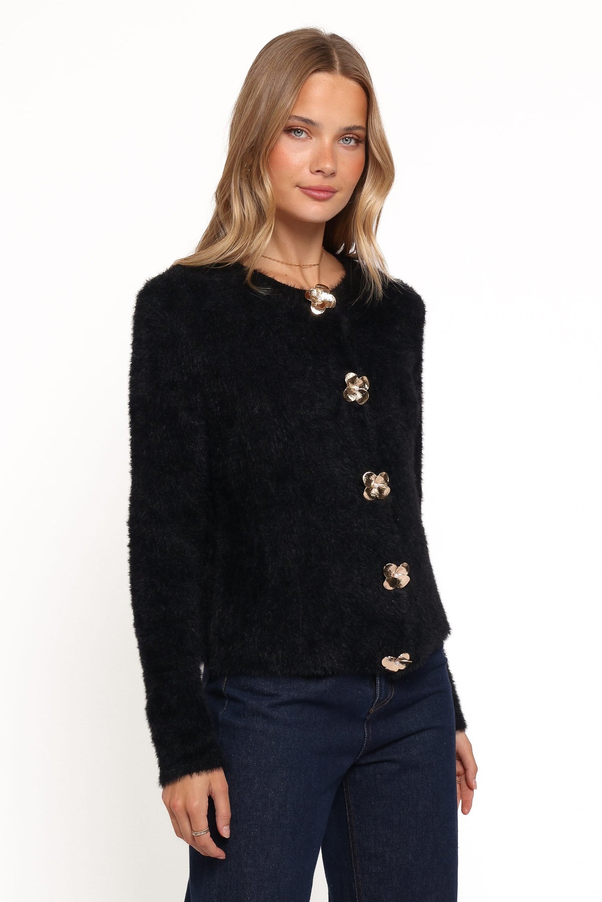 Donna Flower Button Cardigan in Black – view 3 of 6