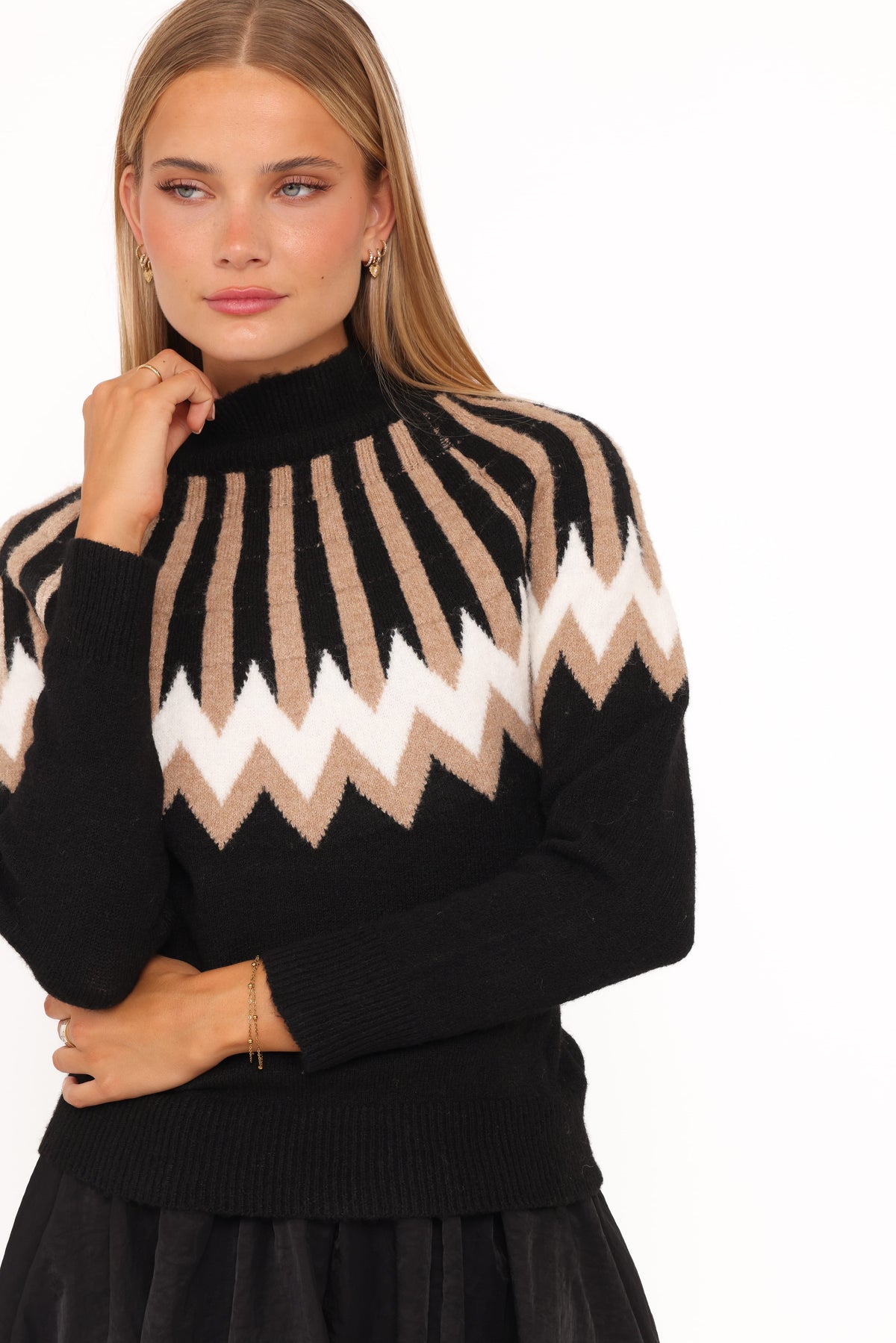 Donner Fairisle Mockneck Sweater in Black – view 2 of 6