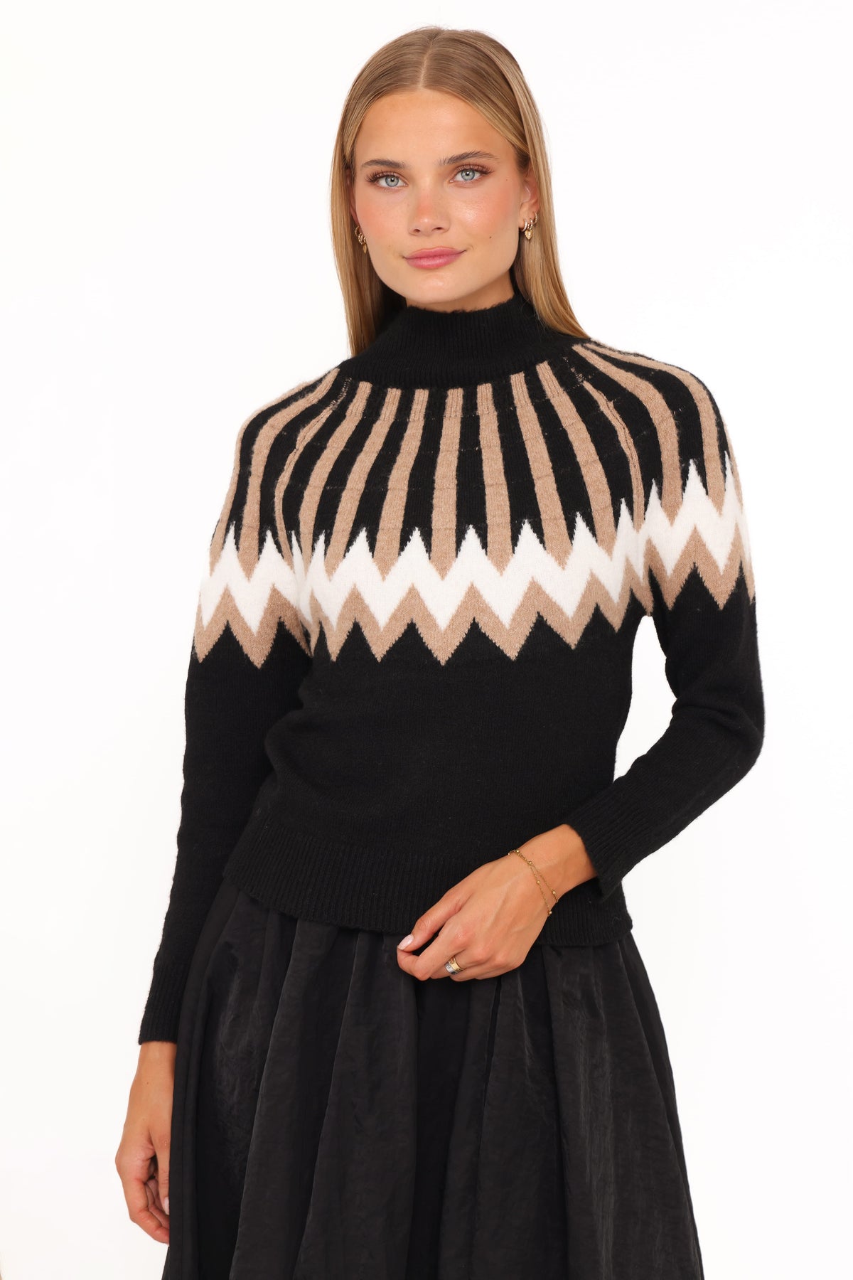 Donner Fairisle Mockneck Sweater in Black – view 1 of 6