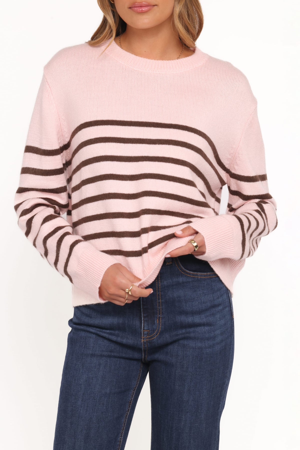 Eleanora Striped Knit Pullover Sweater in Pink – view 3 of 8