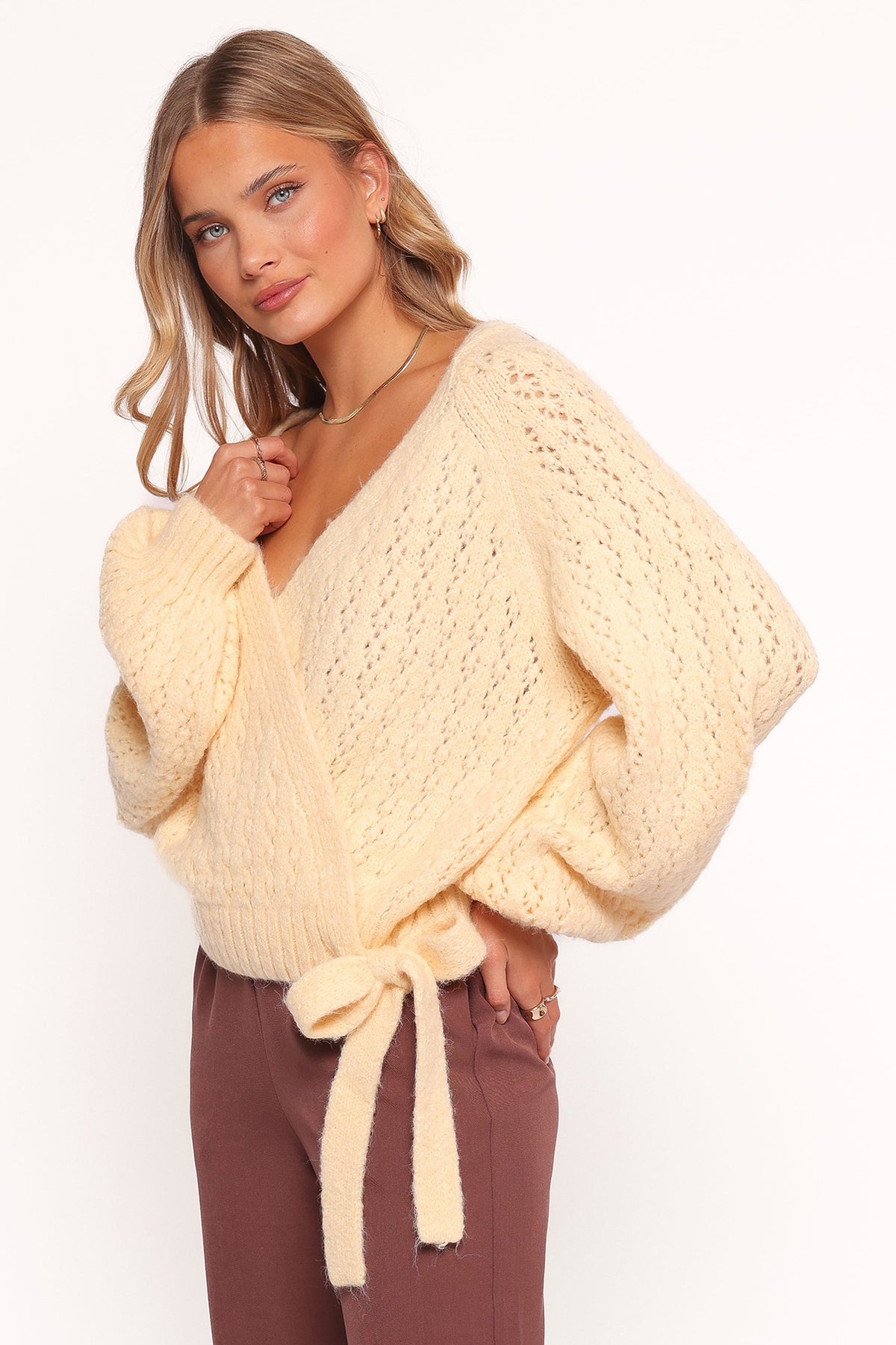 Etta Ballet Wrap Knit Sweater in Butter – view 3 of 6