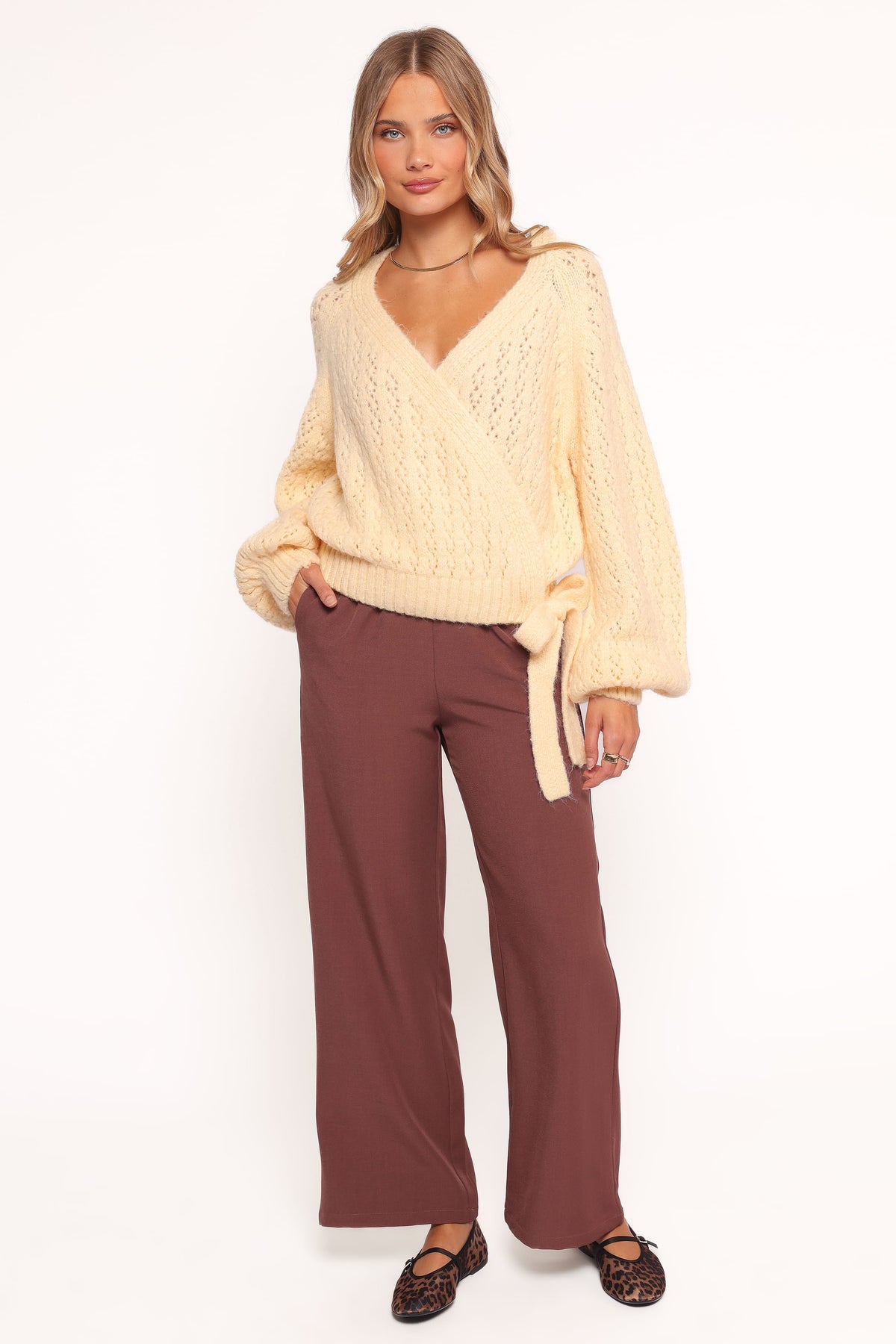 Etta Ballet Wrap Knit Sweater in Butter – view 5 of 6