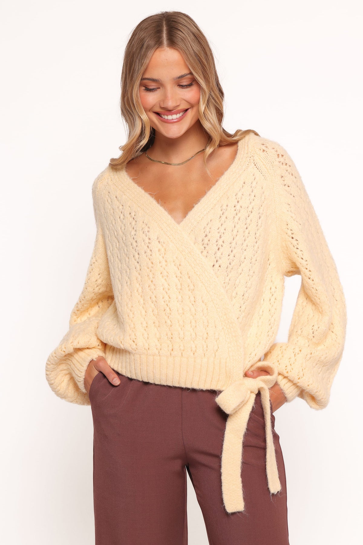 Etta Ballet Wrap Knit Sweater in Butter – view 1 of 6