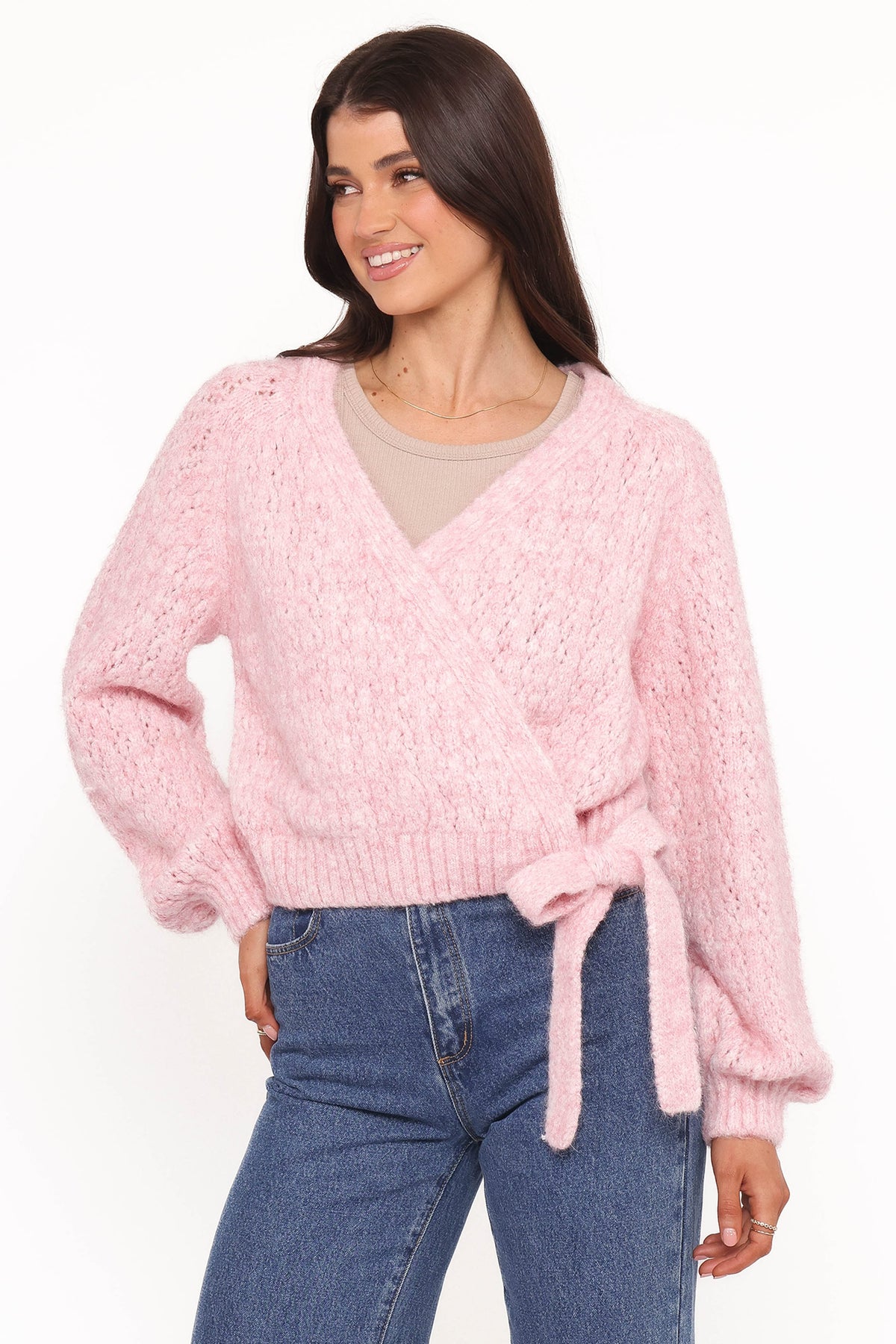 Etta Ballet Wrap Knit Sweater in Pink – view 2 of 7