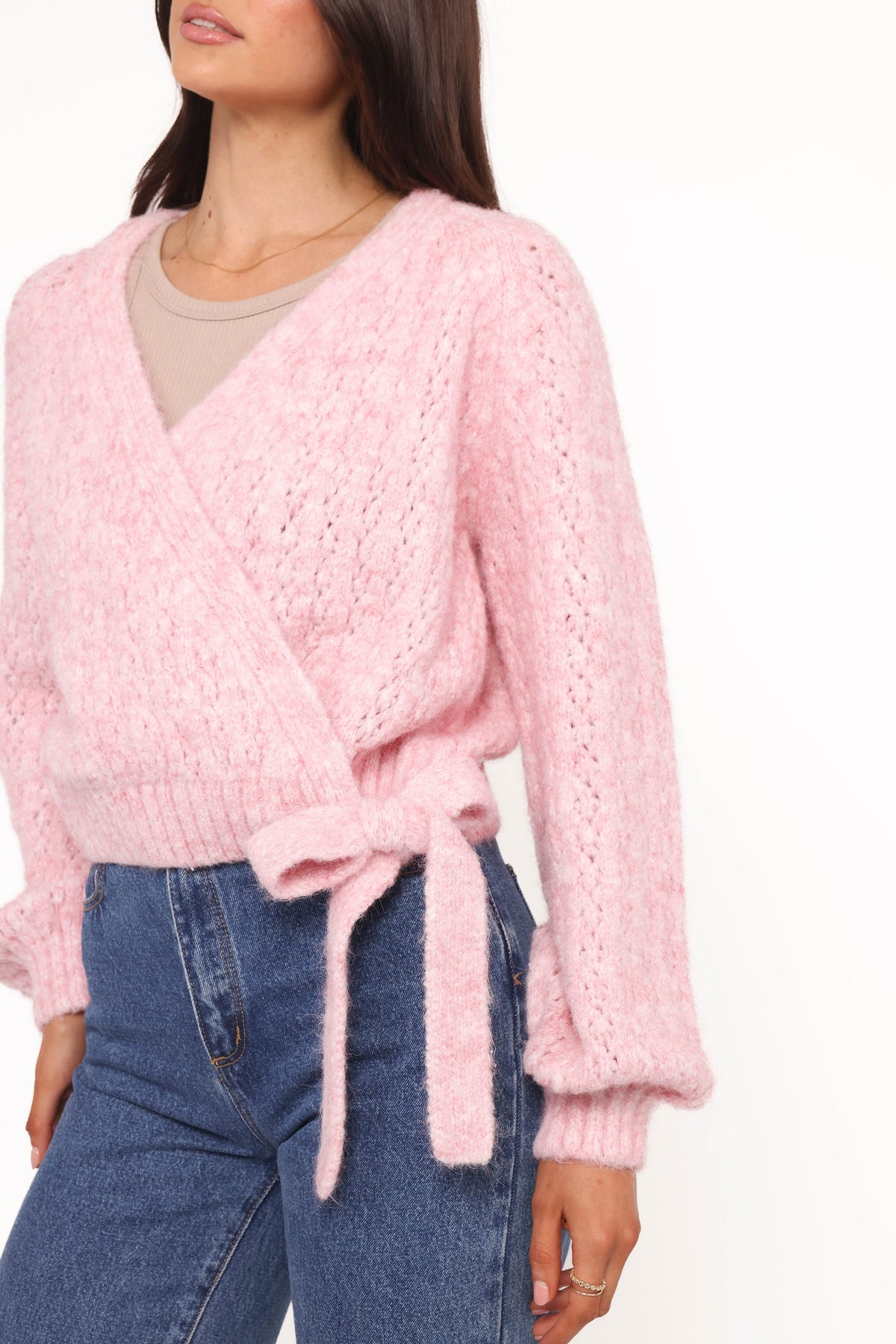 Etta Ballet Wrap Knit Sweater in Pink – view 4 of 7