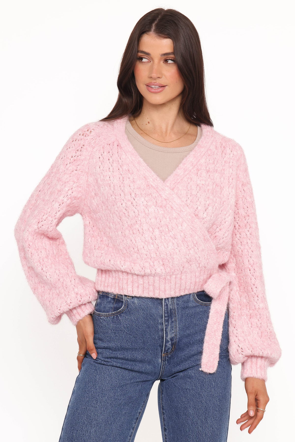 Etta Ballet Wrap Knit Sweater in Pink – view 5 of 7