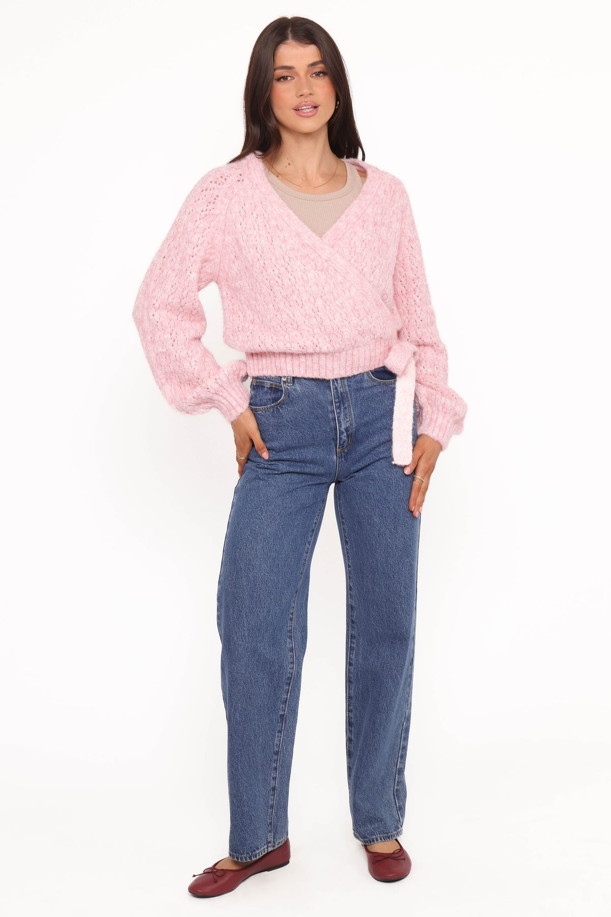 Etta Ballet Wrap Knit Sweater in Pink – view 6 of 7