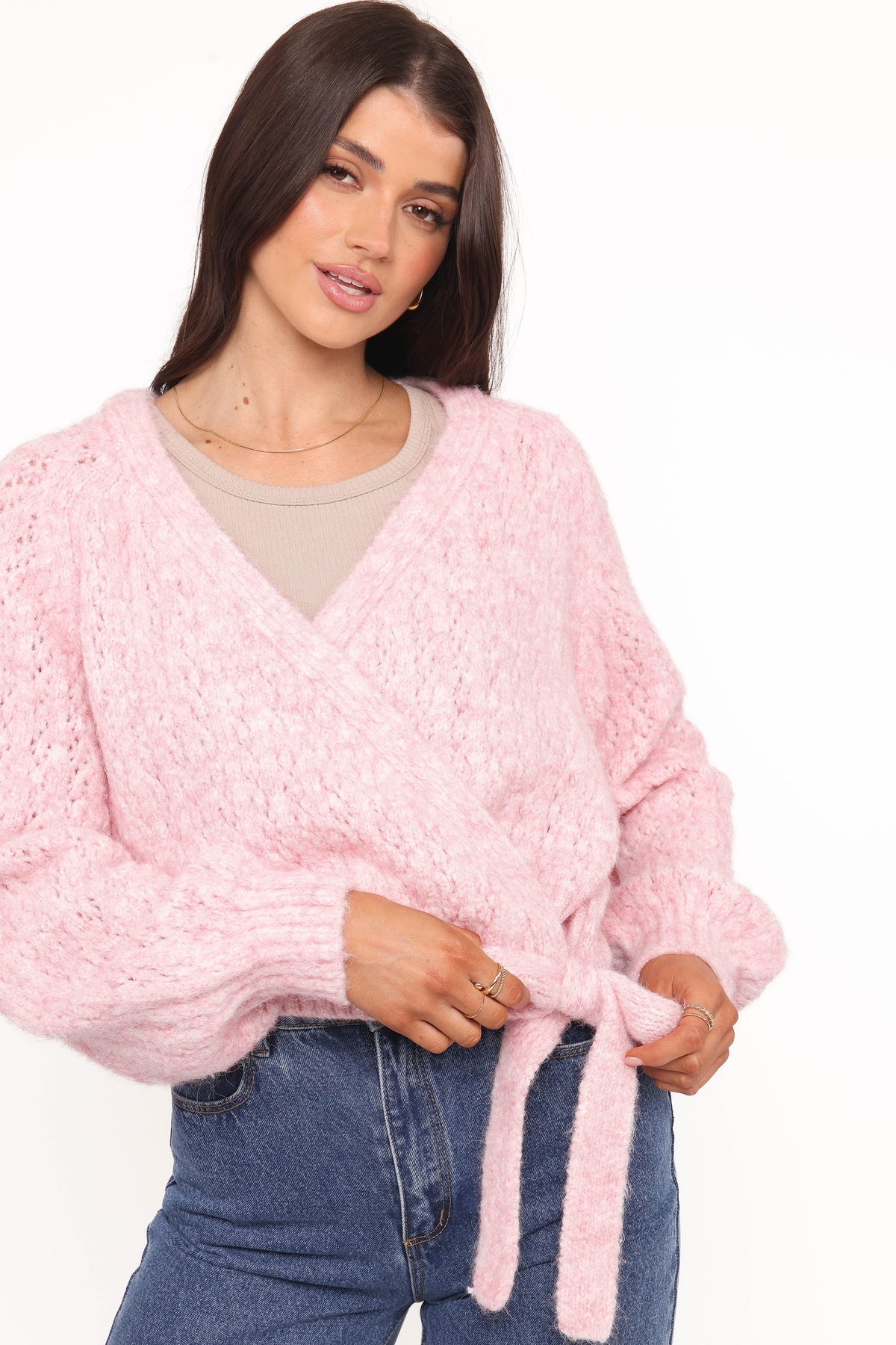 Etta Ballet Wrap Knit Sweater in Pink – view 1 of 7
