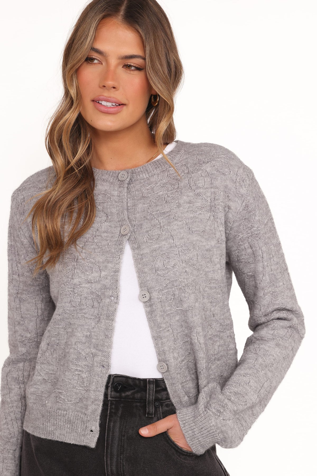 Fauna Tonal Floral Cardigan in Heather Grey – view 5 of 7