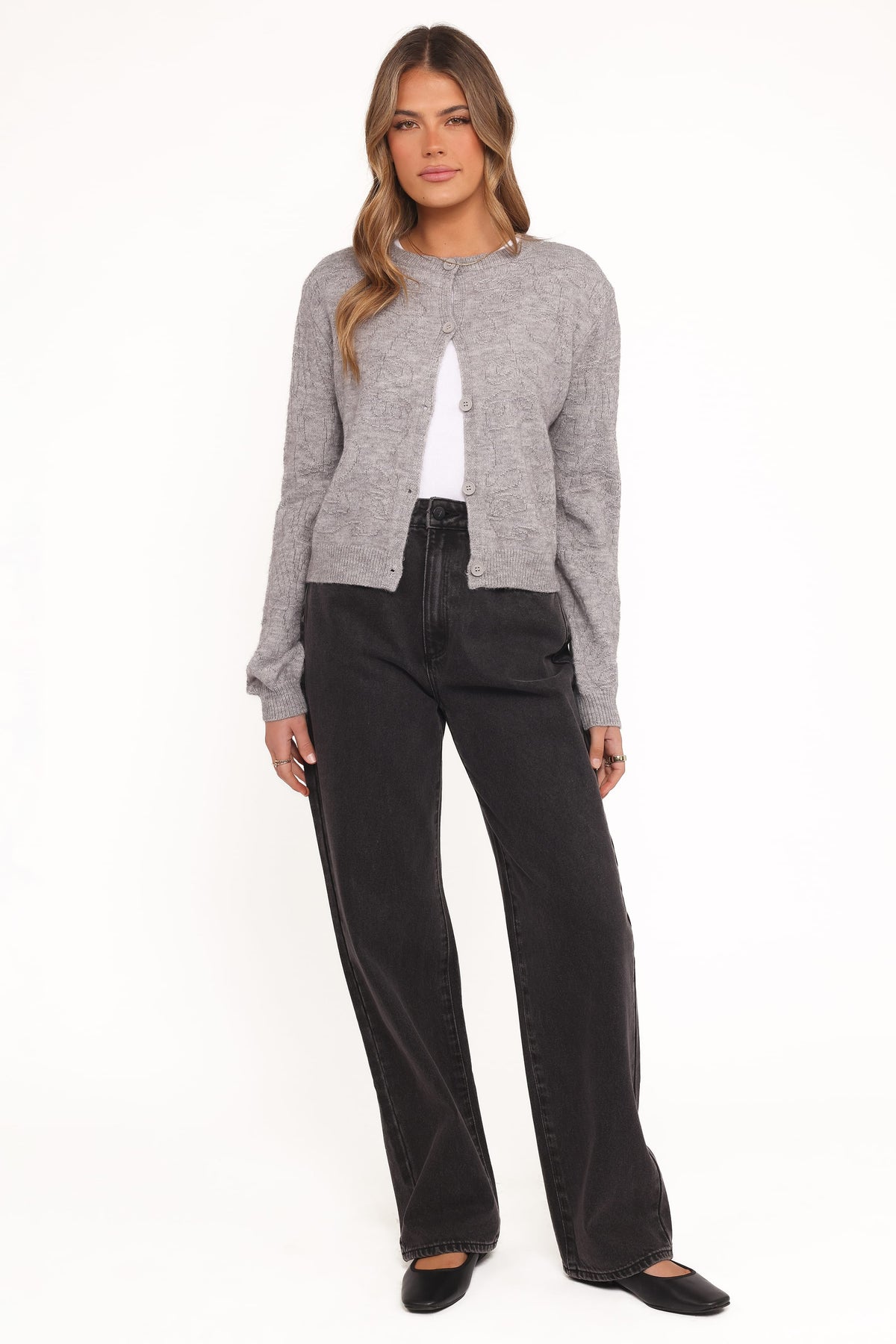 Fauna Tonal Floral Cardigan in Heather Grey – view 1 of 7