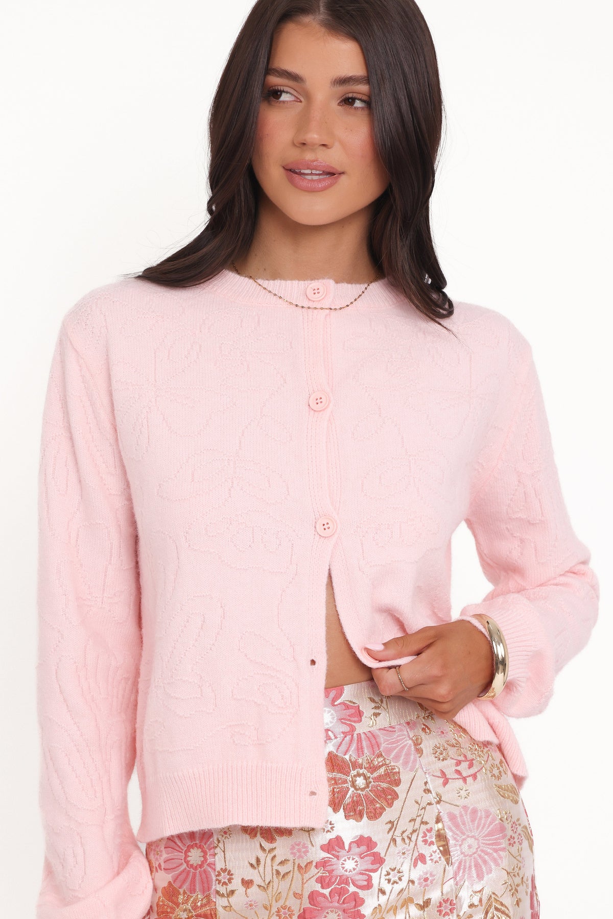 Fauna Tonal Floral Cardigan in Pink – view 3 of 8
