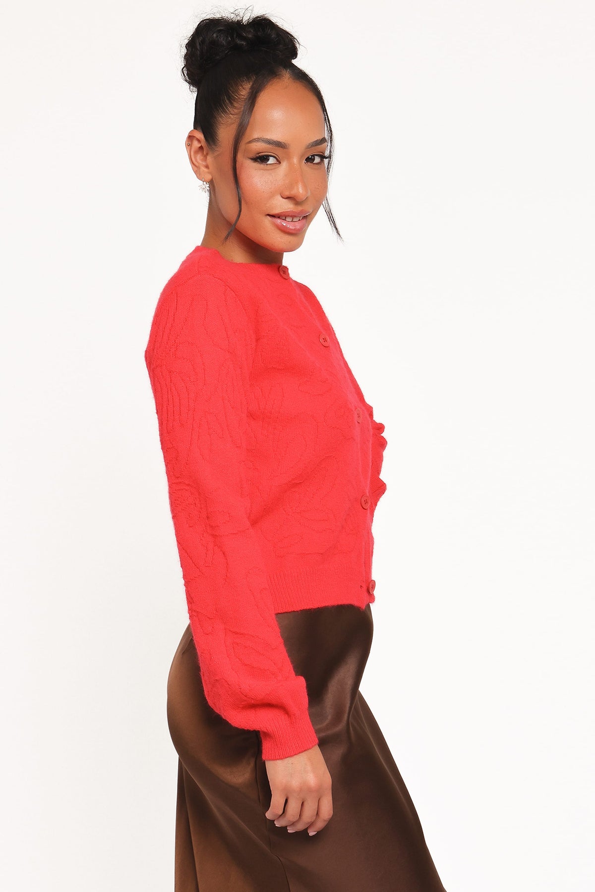 Fauna Tonal Floral Cardigan in Red – view 4 of 8