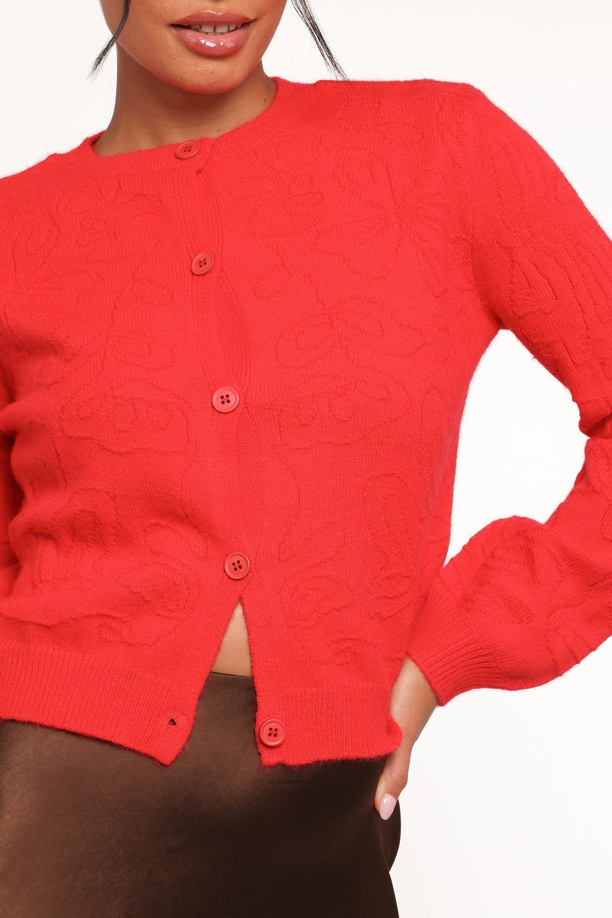 Fauna Tonal Floral Cardigan in Red – view 3 of 8