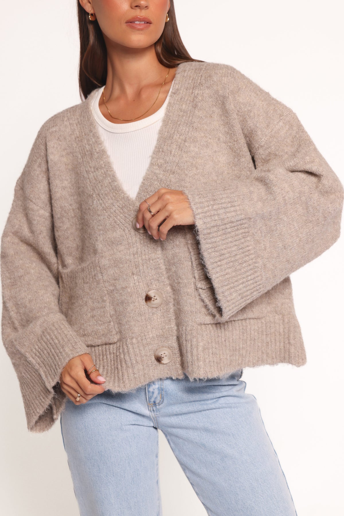 Fern Wide Sleeve Cardigan in Mushroom – view 3 of 8