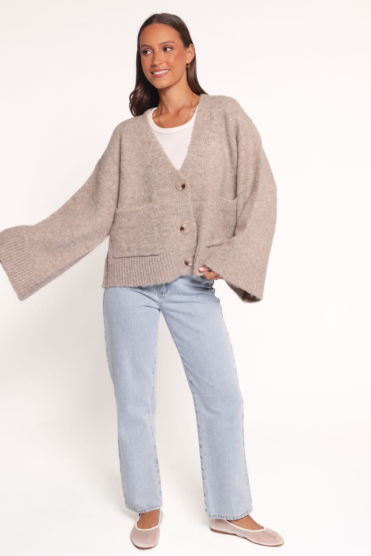 Fern Wide Sleeve Cardigan in Mushroom – view 6 of 8