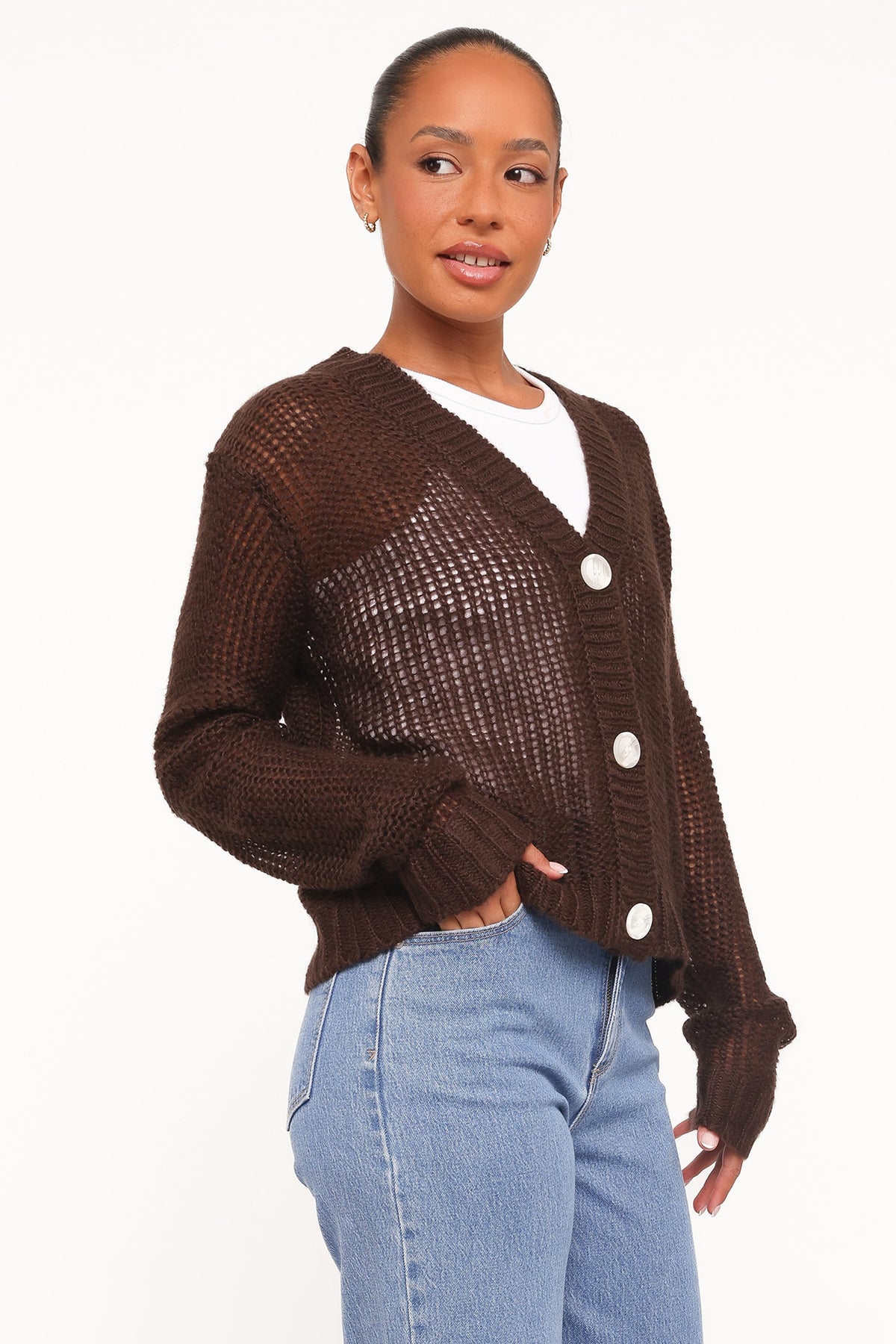 Gardner Cardigan in Coffee – view 3 of 5