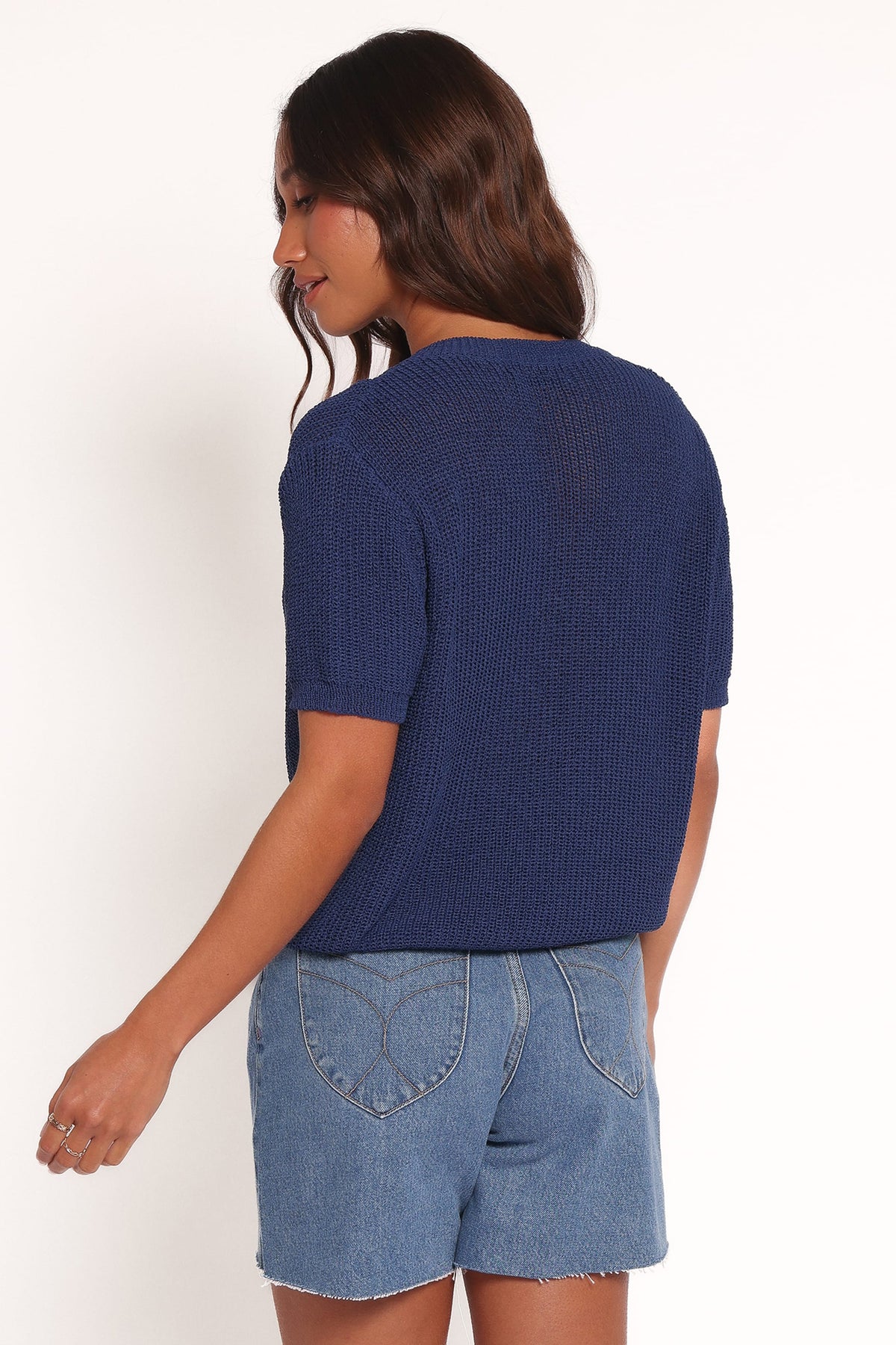 Gemma Short Sleeve Bow Cardigan in Navy – view 5 of 8