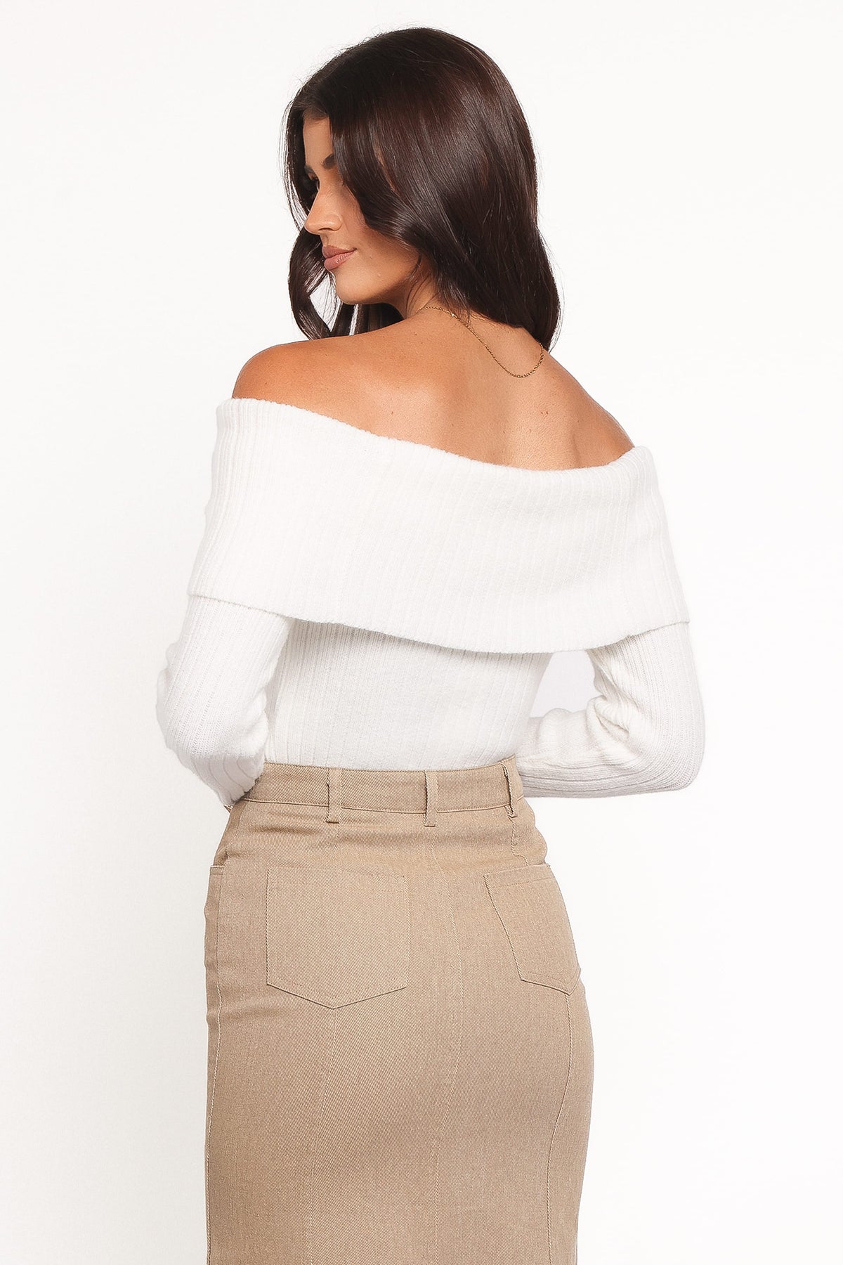 Helene Bow Off Shoulder Knit Sweater in Ivory – view 5 of 8