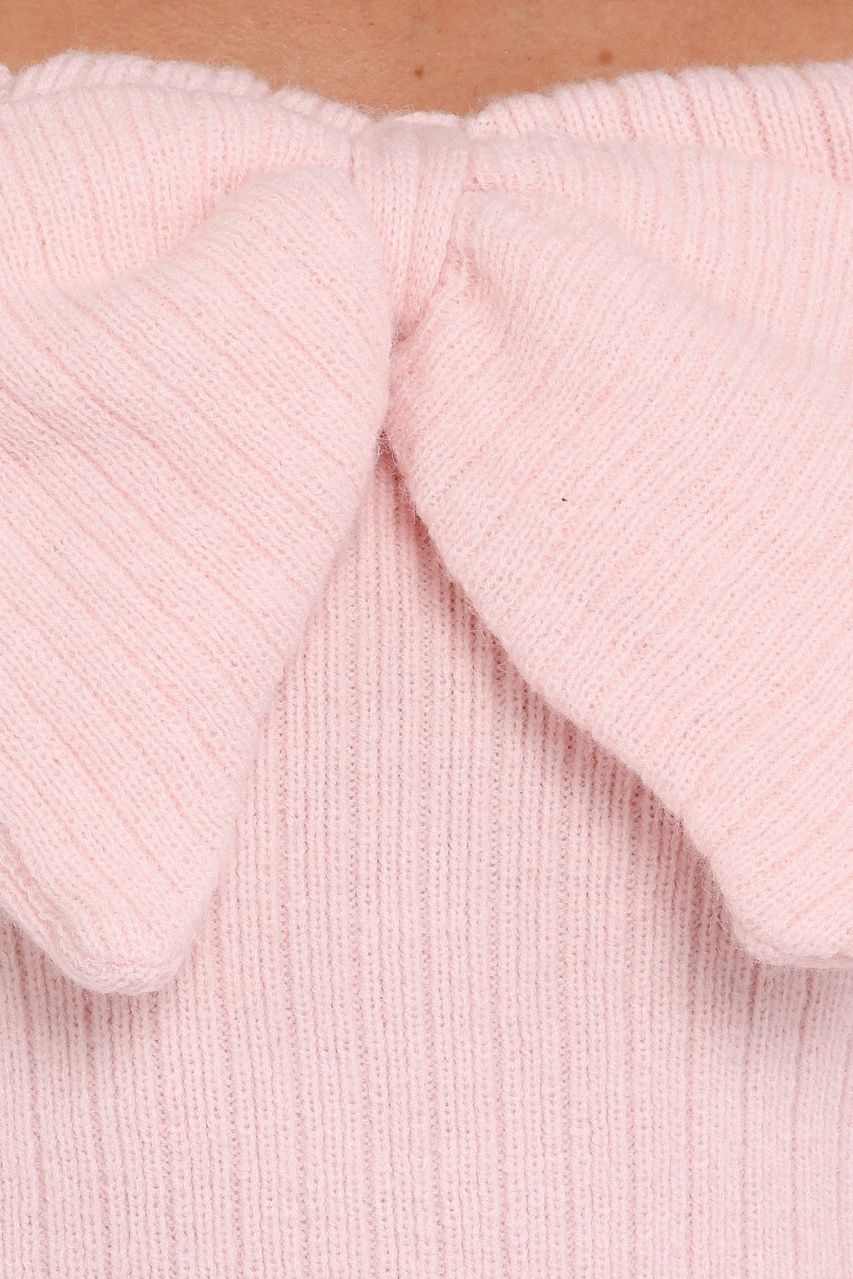 Helene Bow Off Shoulder Knit Sweater in Pink – view 7 of 7
