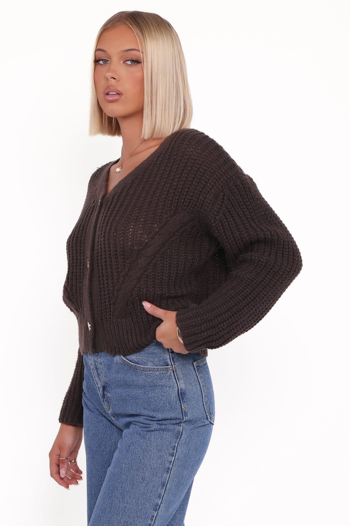 Henderson Thick Knit Cardigan in Brown – view 3 of 6