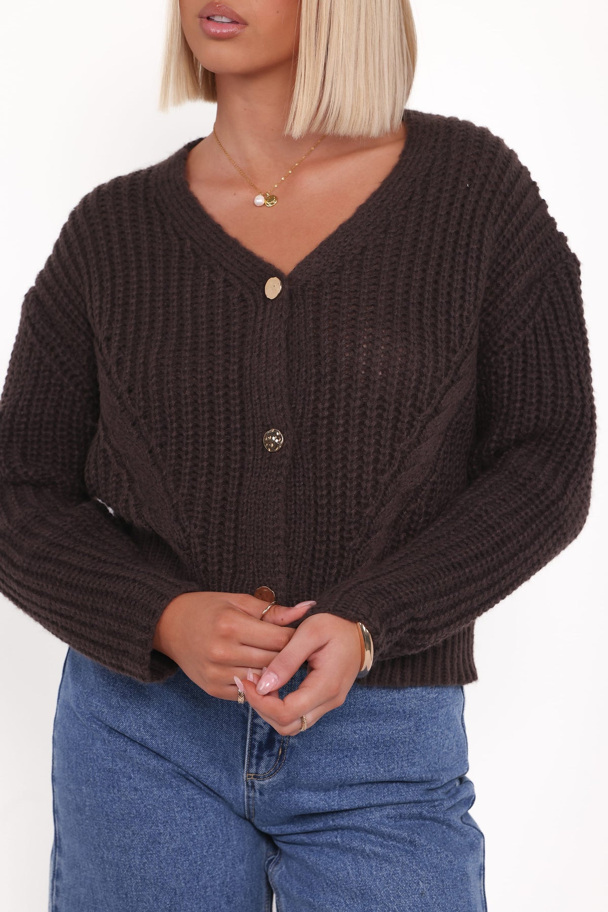 Henderson Thick Knit Cardigan in Brown – view 2 of 6