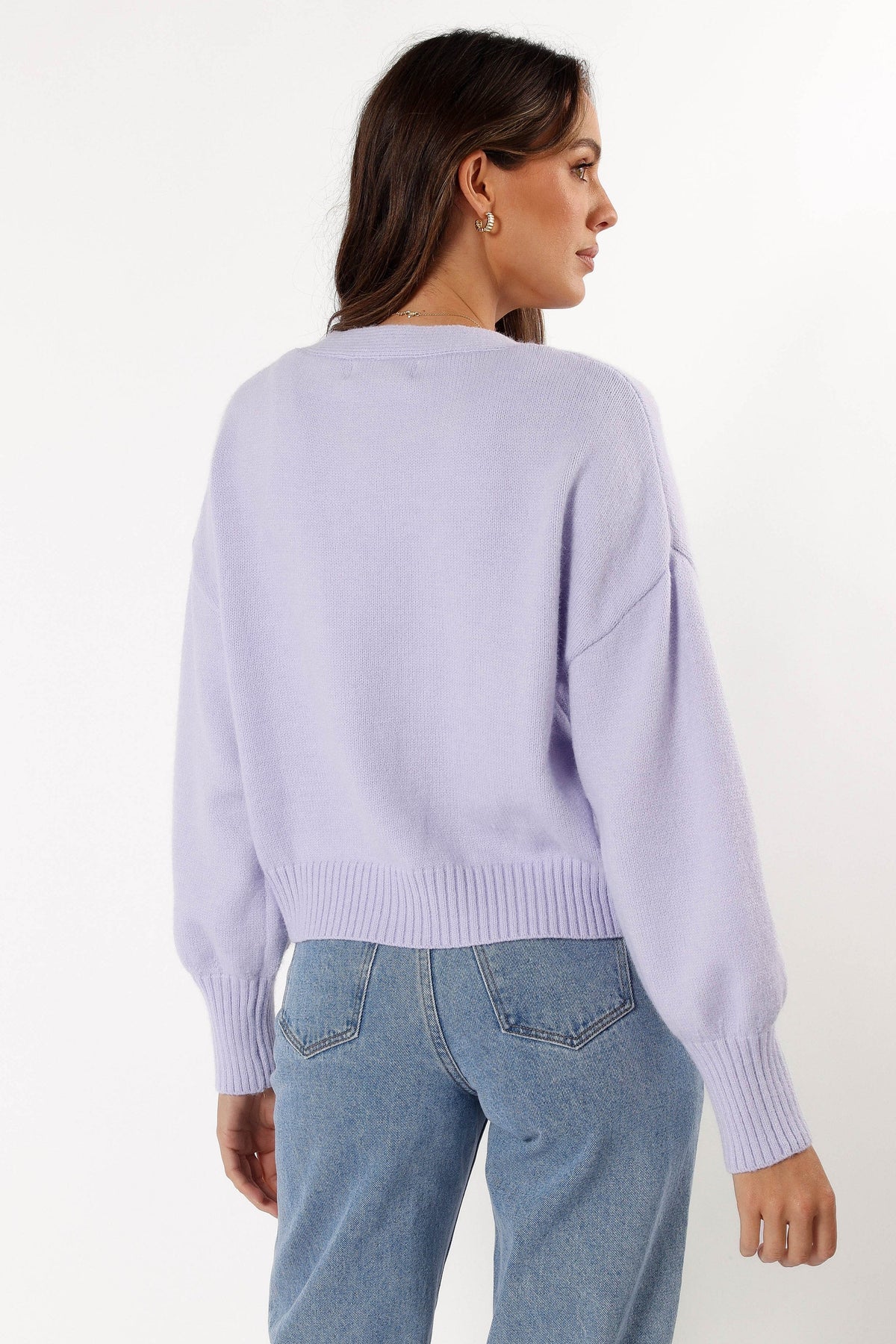 Isabel Button Front Cardigan in Lilac – view 8 of 10