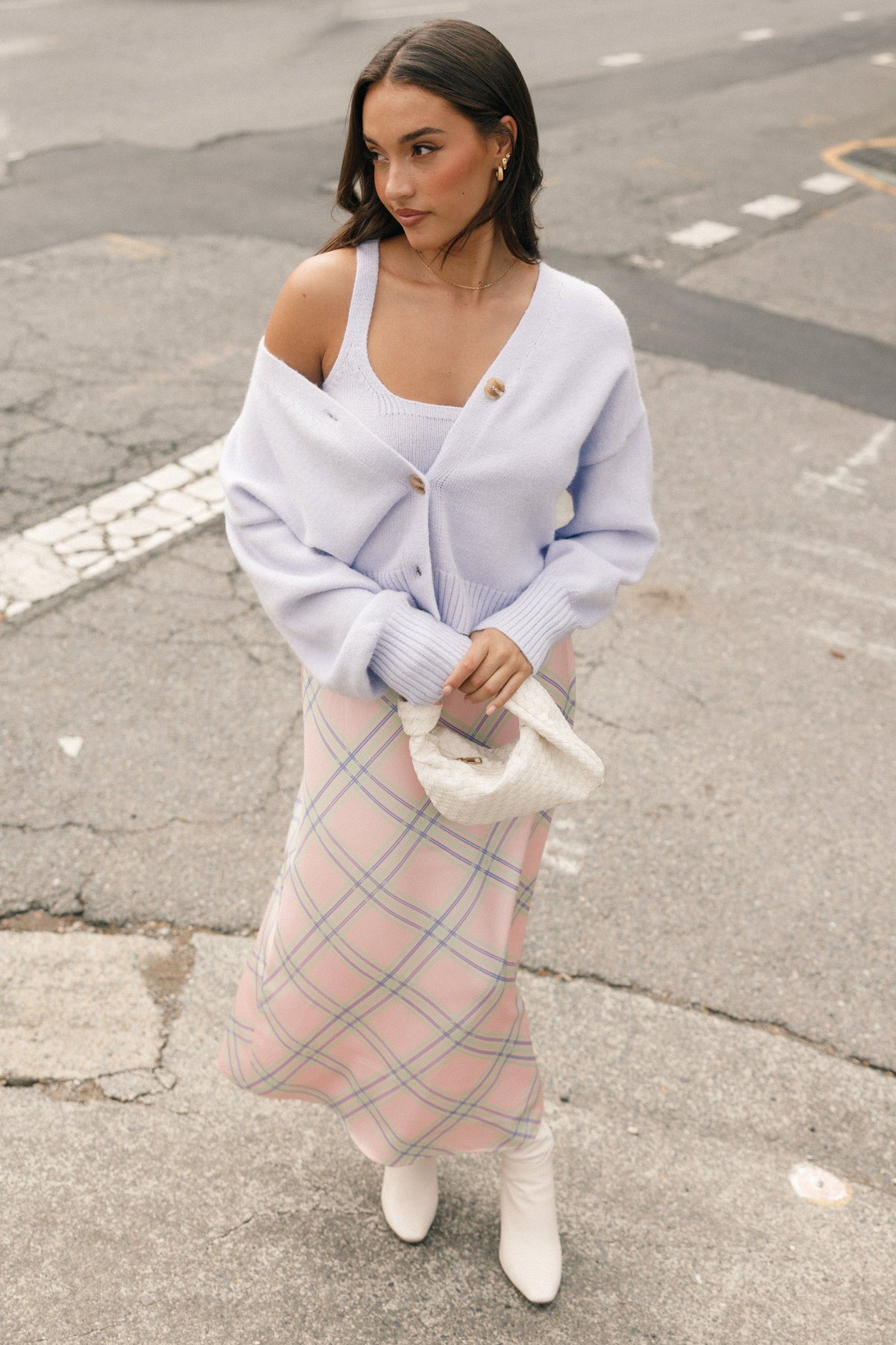 Isabel Button Front Cardigan in Lilac – view 2 of 10