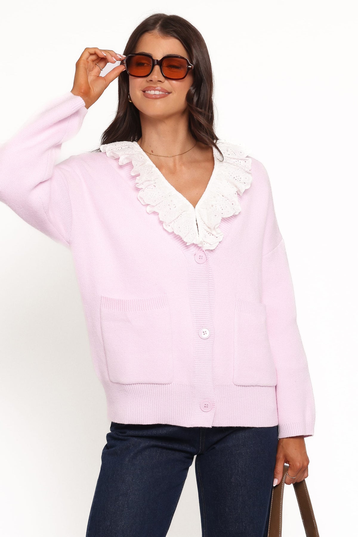 Jayden Cardigan in Pale Pink – view 1 of 7