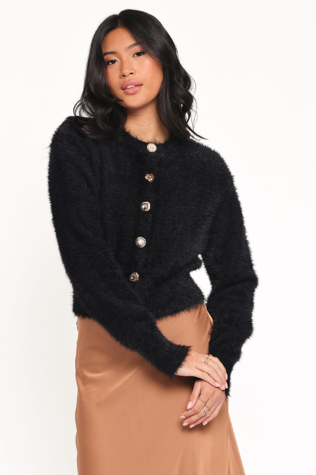 Jintie Vintage Button Cardigan in Black – view 1 of 6