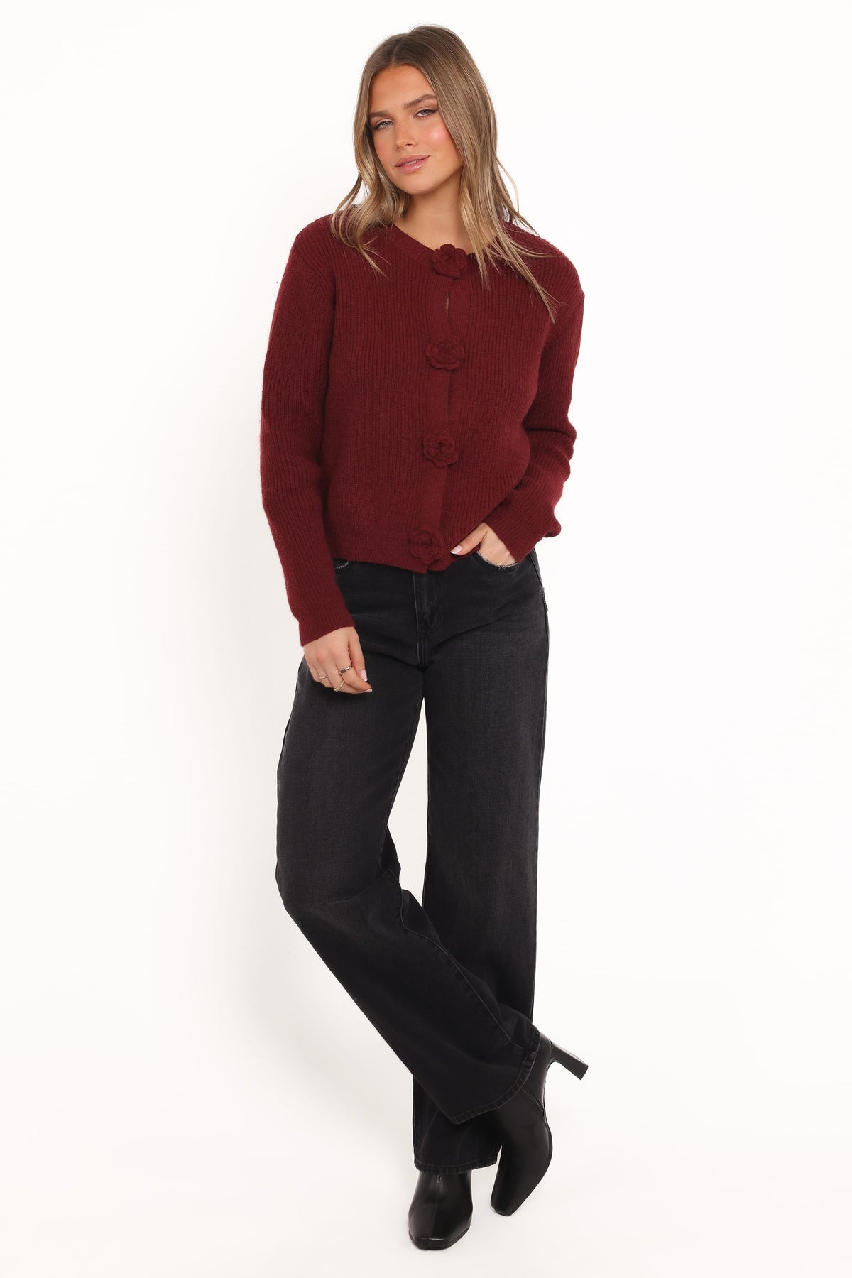 Jones Rosette Cardigan in Burgundy – view 5 of 6