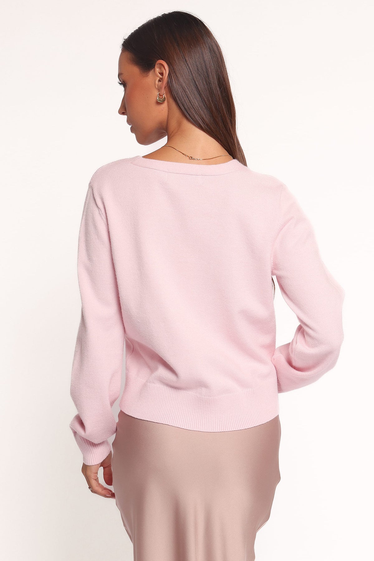 Josey Bow Button Cardigan in Light Pink – view 4 of 6