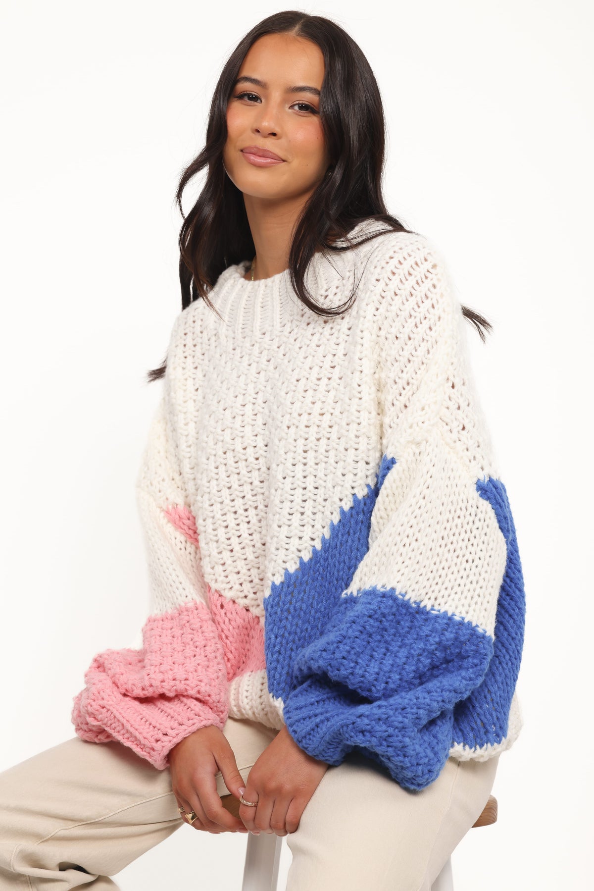 Koda Pattern Knit Sweater in White Multi – view 1 of 6