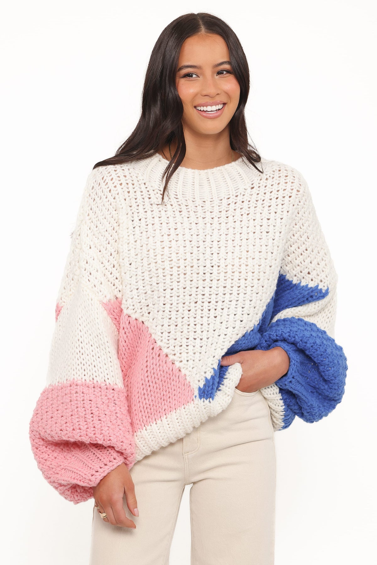 Koda Pattern Knit Sweater in White Multi – view 2 of 6