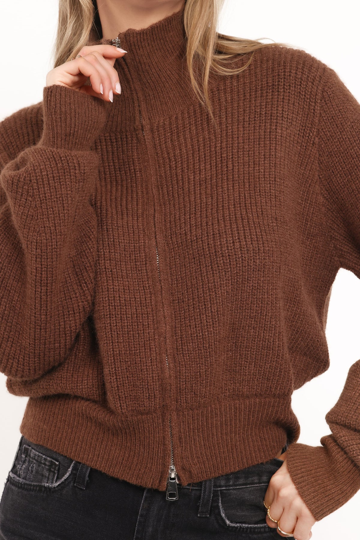 Kourtney Zip Cardigan in Brown – view 6 of 9