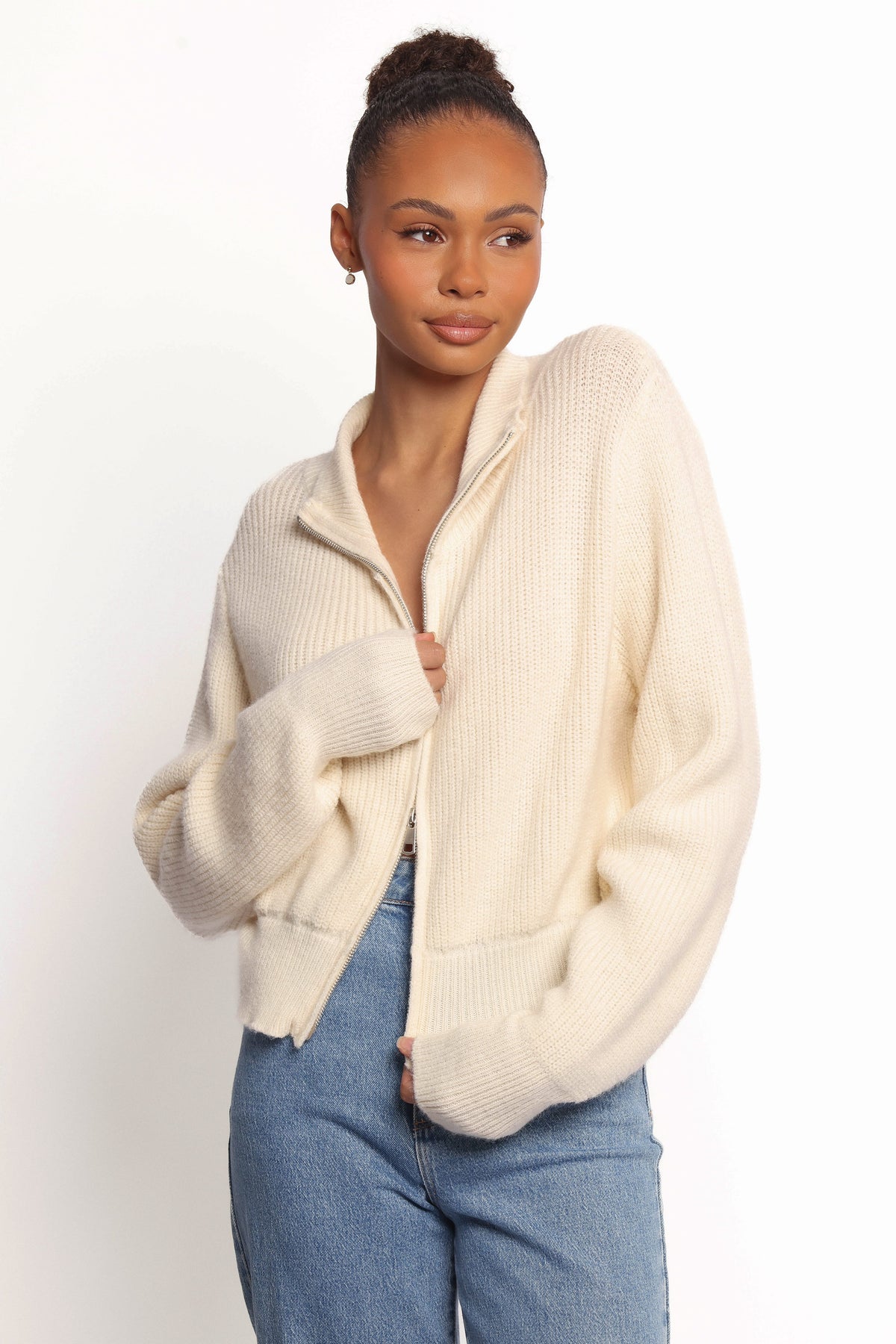 Kourtney Zip Cardigan in Cream – view 2 of 9