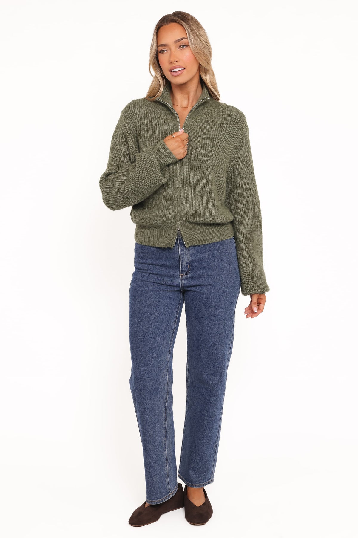 Kourtney Zip Cardigan in Olive – view 5 of 7
