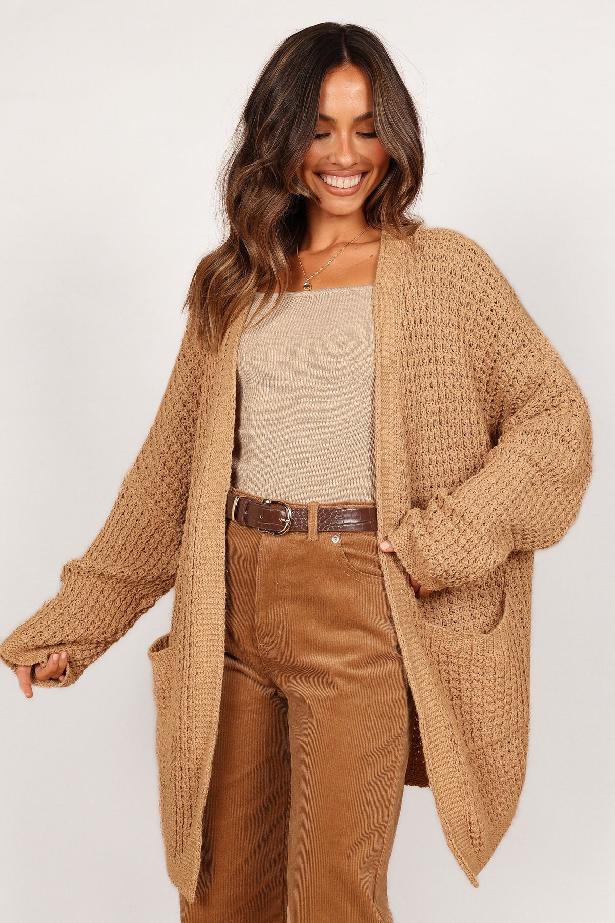 Leyonie Cardigan in Tan – view 1 of 12